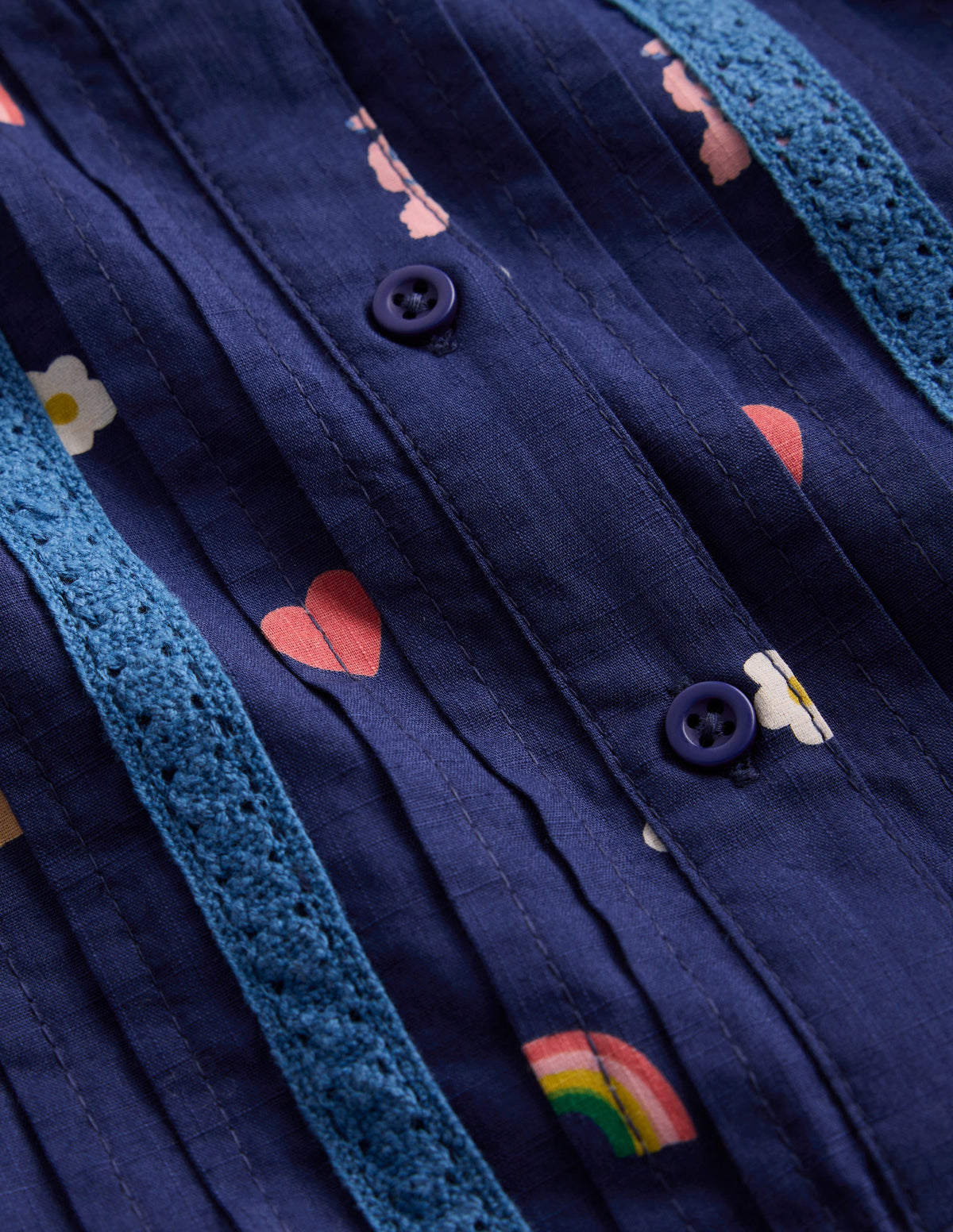 Robe tissée à détails dentelle-Motif parisien bleu tribord-3