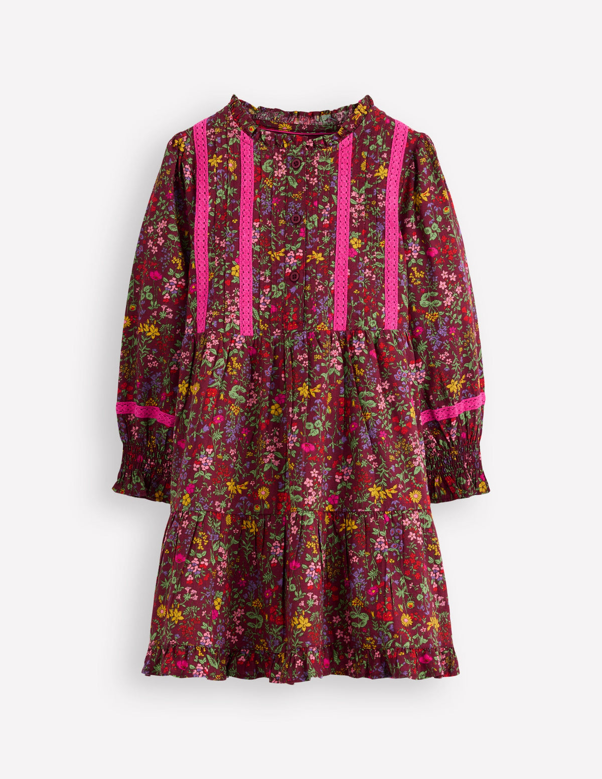 Gewebtes Kleid mit Spitzendetail-Kastanie Blumenwiese - Image 1