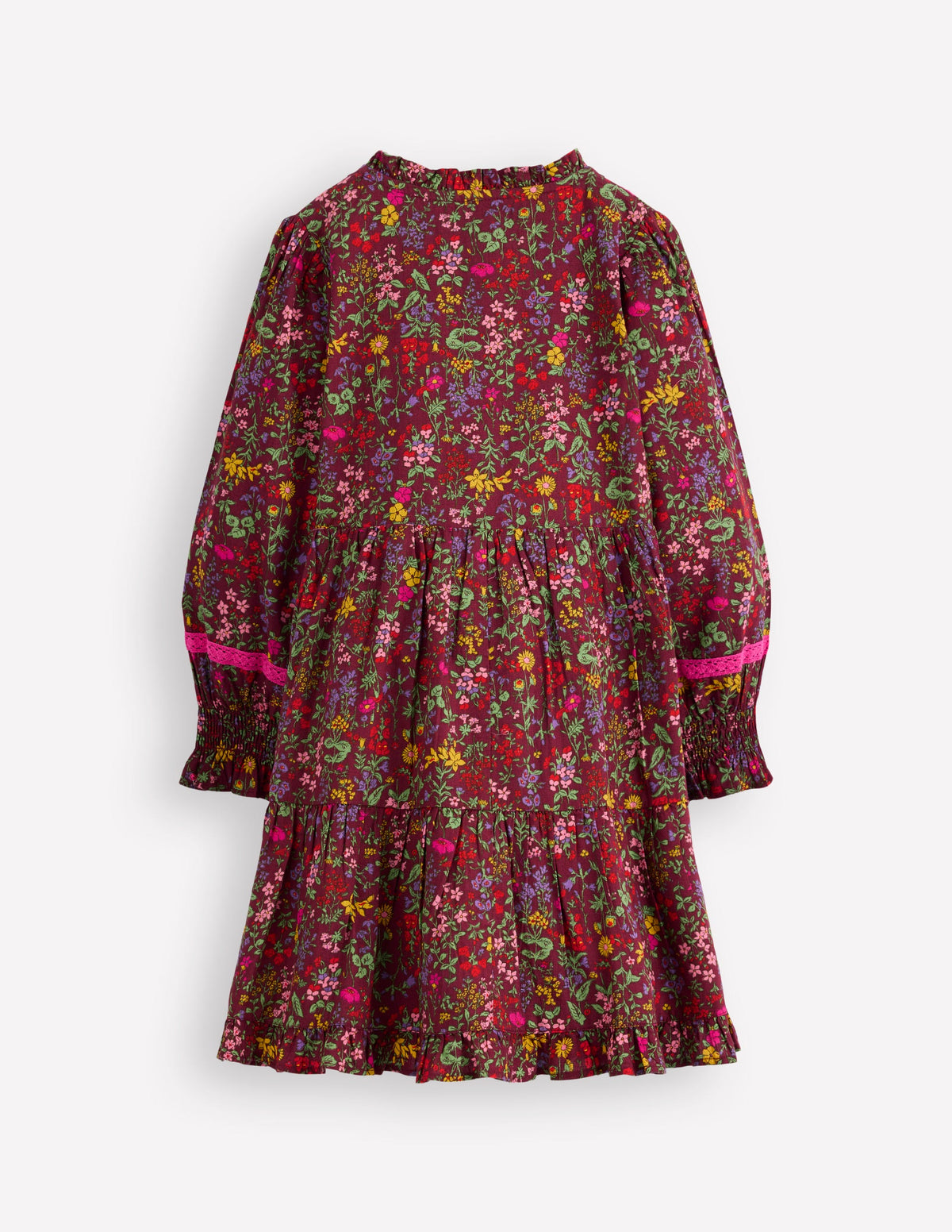 Gewebtes Kleid mit Spitzendetail-Kastanie Blumenwiese-2