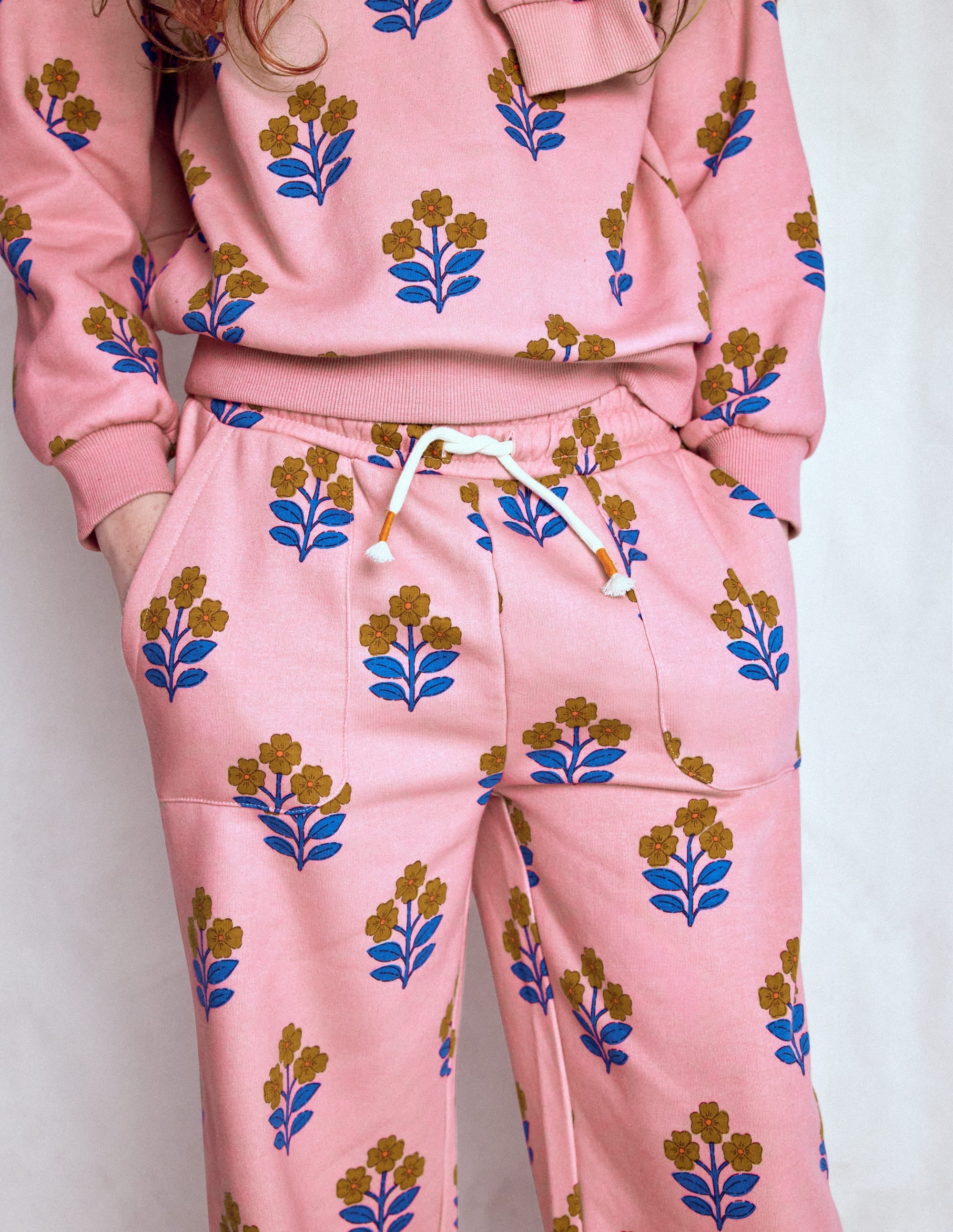 Wide Leg Printed Jogger-Formica Pink Woodblock Flower - Image 2