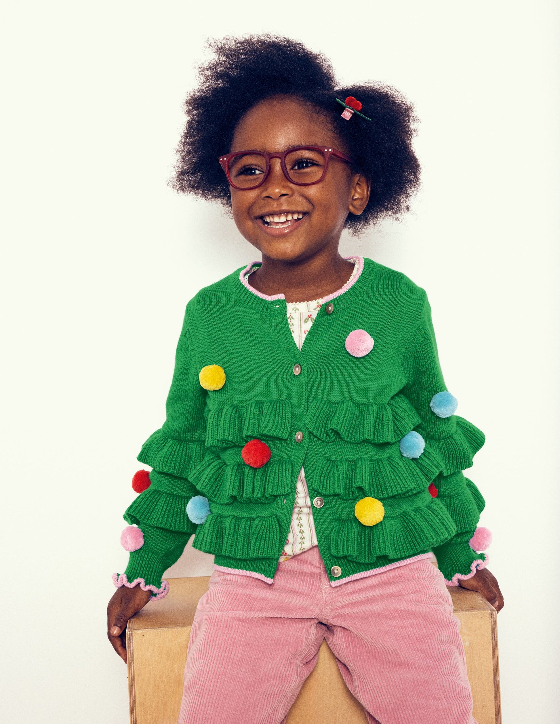 Festliche Strickjacke mit Logo-Sattes Smaragdgrün Weihnachtsbaum-4