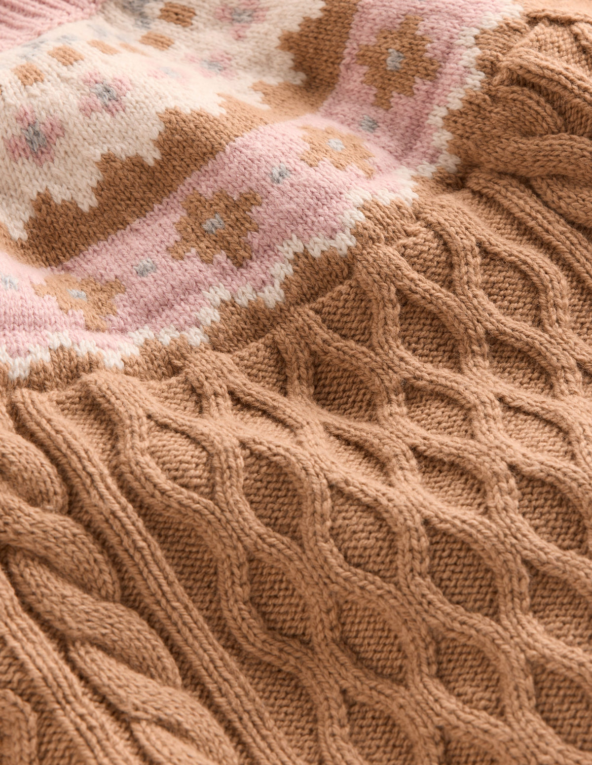 Fair-Isle-Pullover mit Zopfmuster-Camel Meliert - Image 3