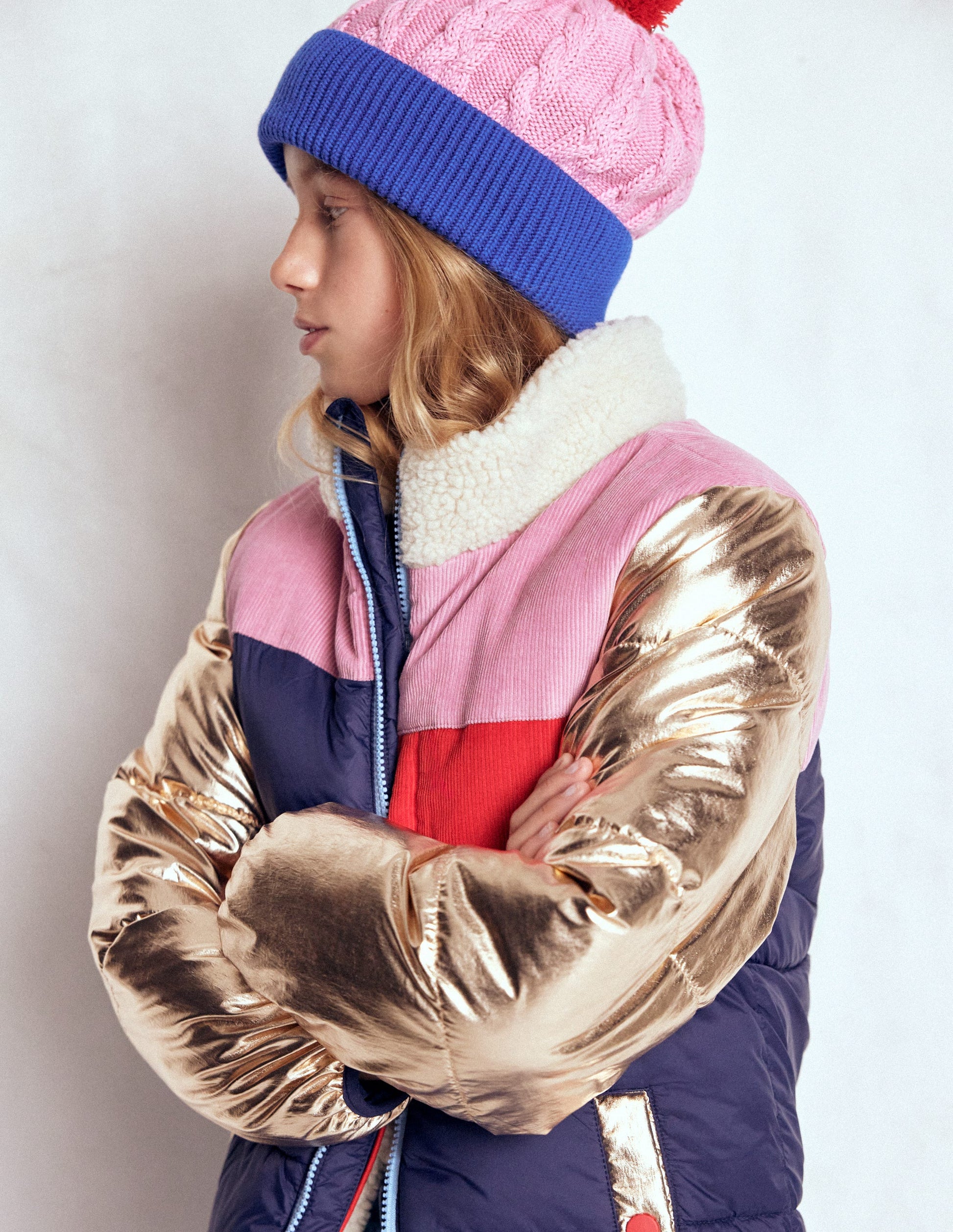 Kuschelige Pufferjacke-Metallic Blockfarben-3