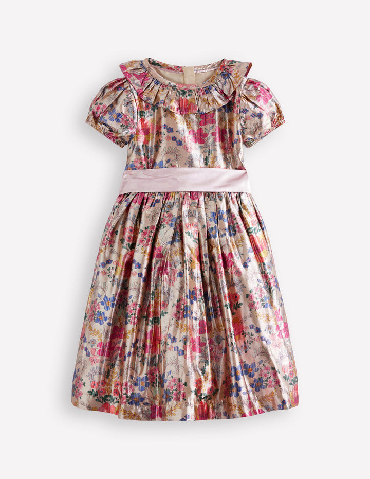 Ausgestelltes Partykleid-Metallic  Blumenmuster-Gobelin