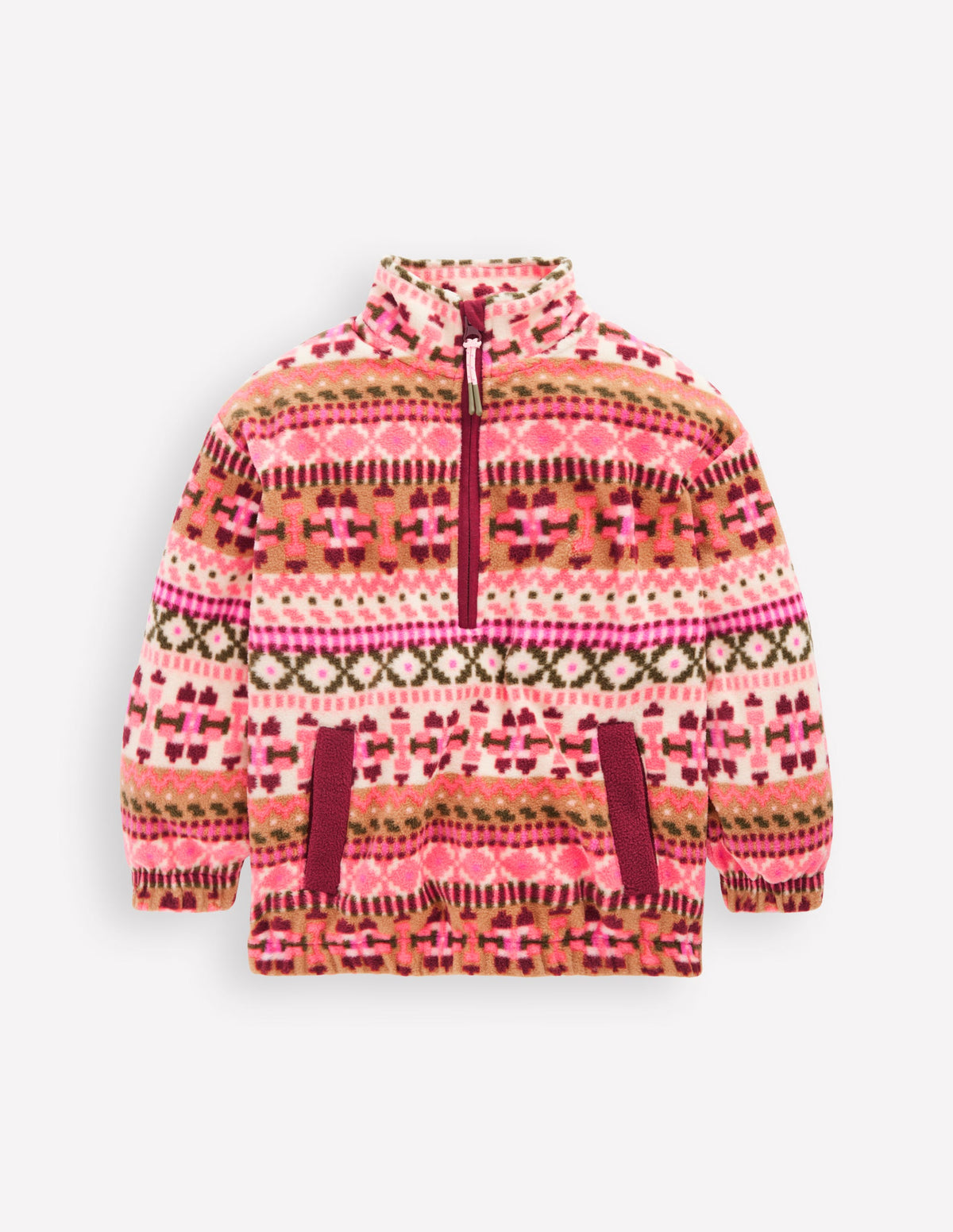 Gemütlicher Fleecepullover mit geometrischem Muster-Rosa Geometrisches Aztekenmuster-1