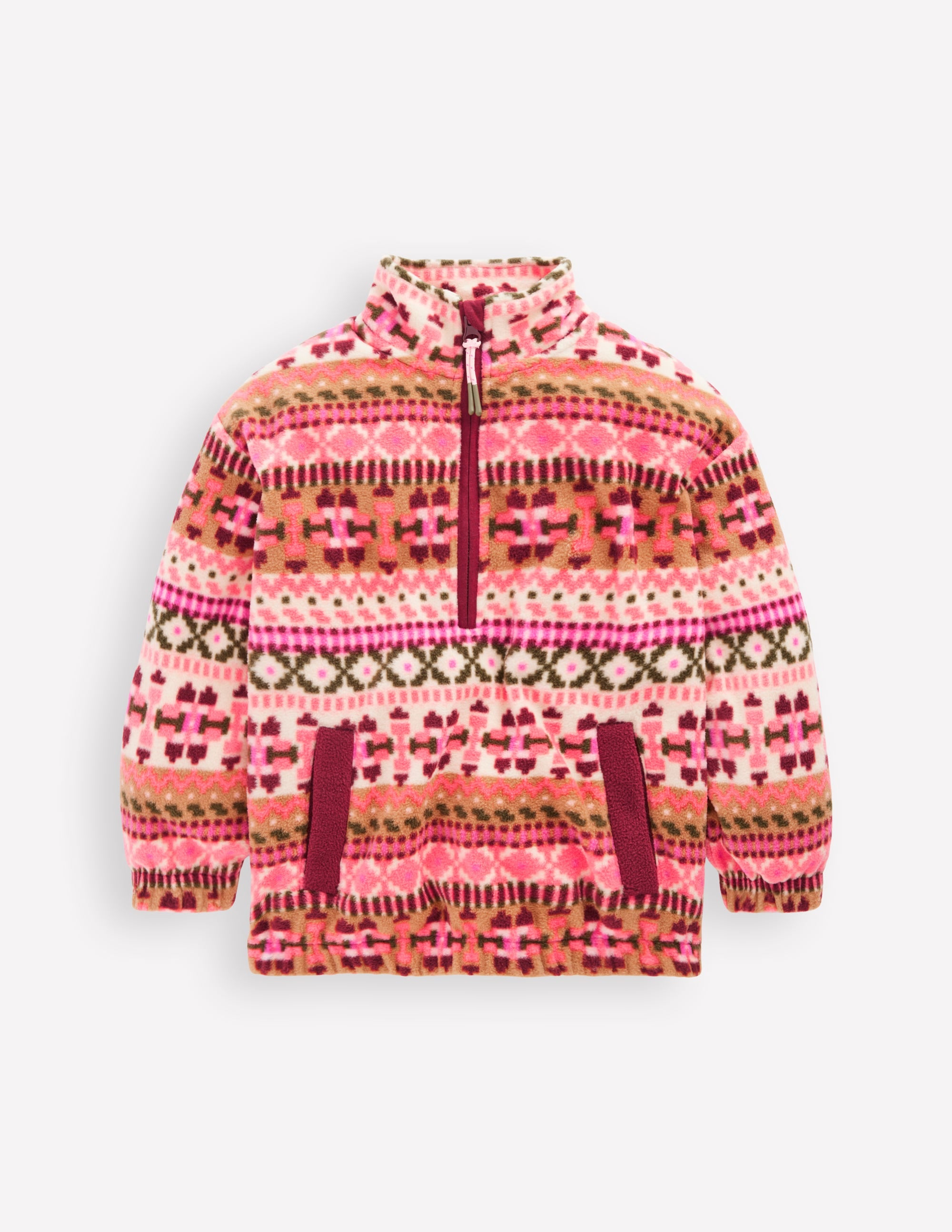 Gemütlicher Fleecepullover mit geometrischem Muster-Rosa Geometrisches Aztekenmuster - Image 1