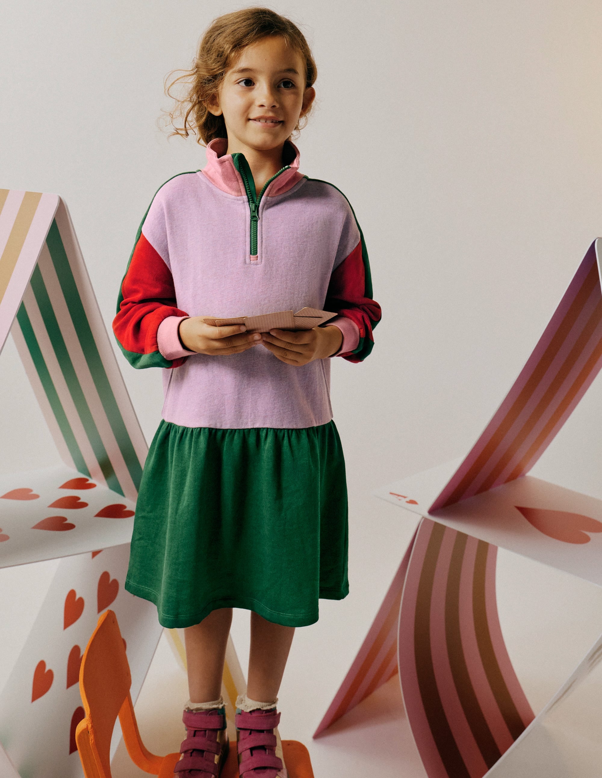 Sweatshirt-Kleid mit halbem Reißverschluss-Blockfarben Meliert - Image 1