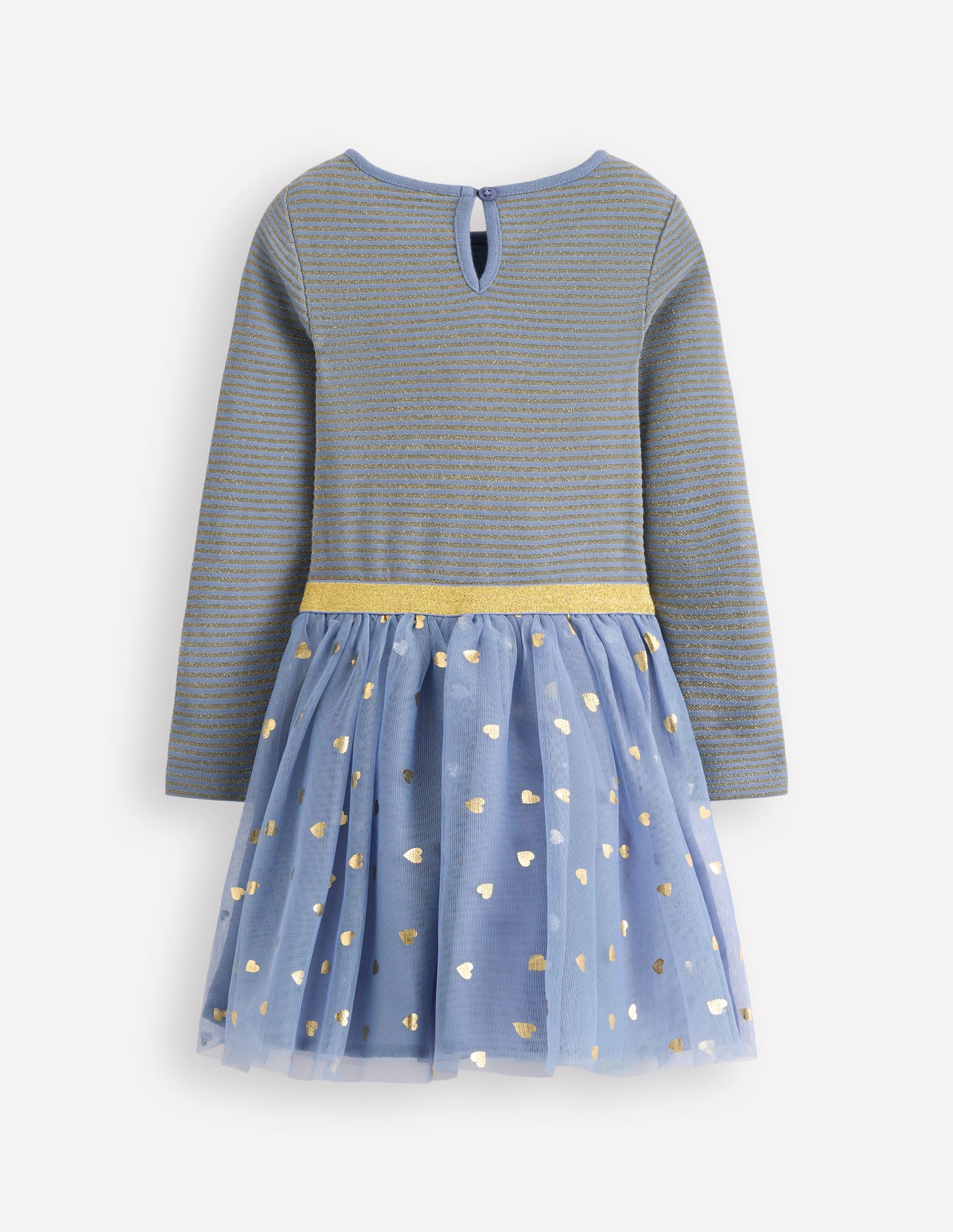 Robe tournoyante en tulle mélangé-Bleu tempête/confettis dorés-5