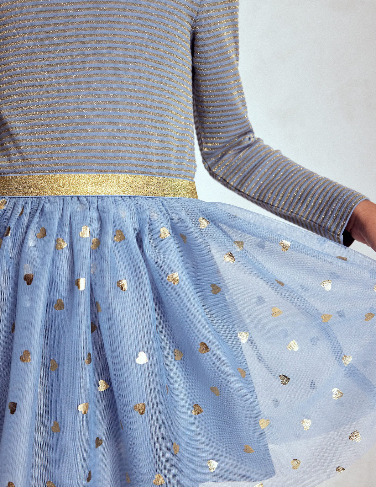 Robe tournoyante en tulle mélangé-Bleu tempête/confettis dorés-2