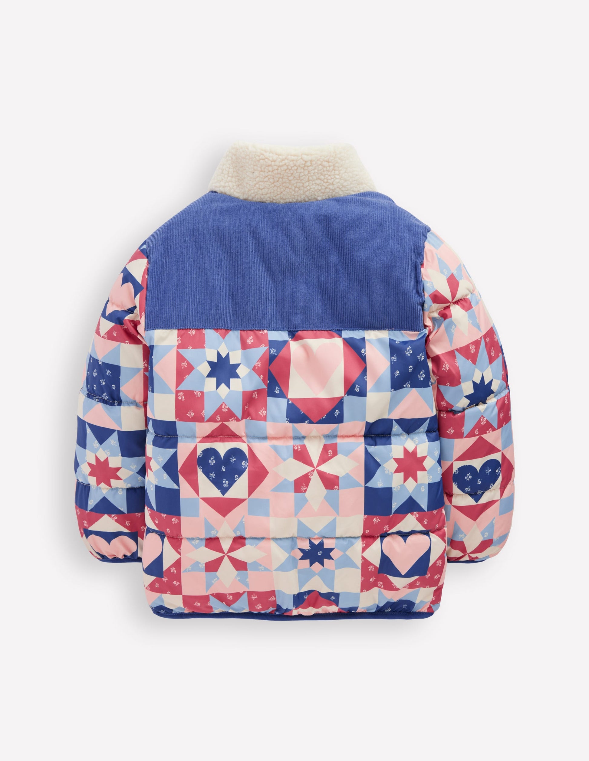 Kuschelige Pufferjacke-Alaskablau Patchwork-3