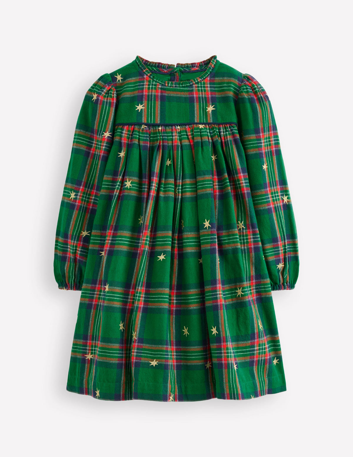 Gewebtes Kleid mit Rüschenausschnitt-Sterne Kariert - Image 1