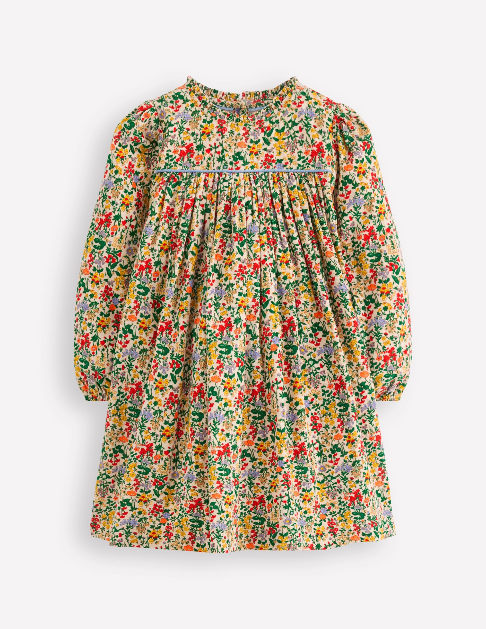 Ruffle Neck Woven Dress-Soft Ivory Flower Meadow - Image 1