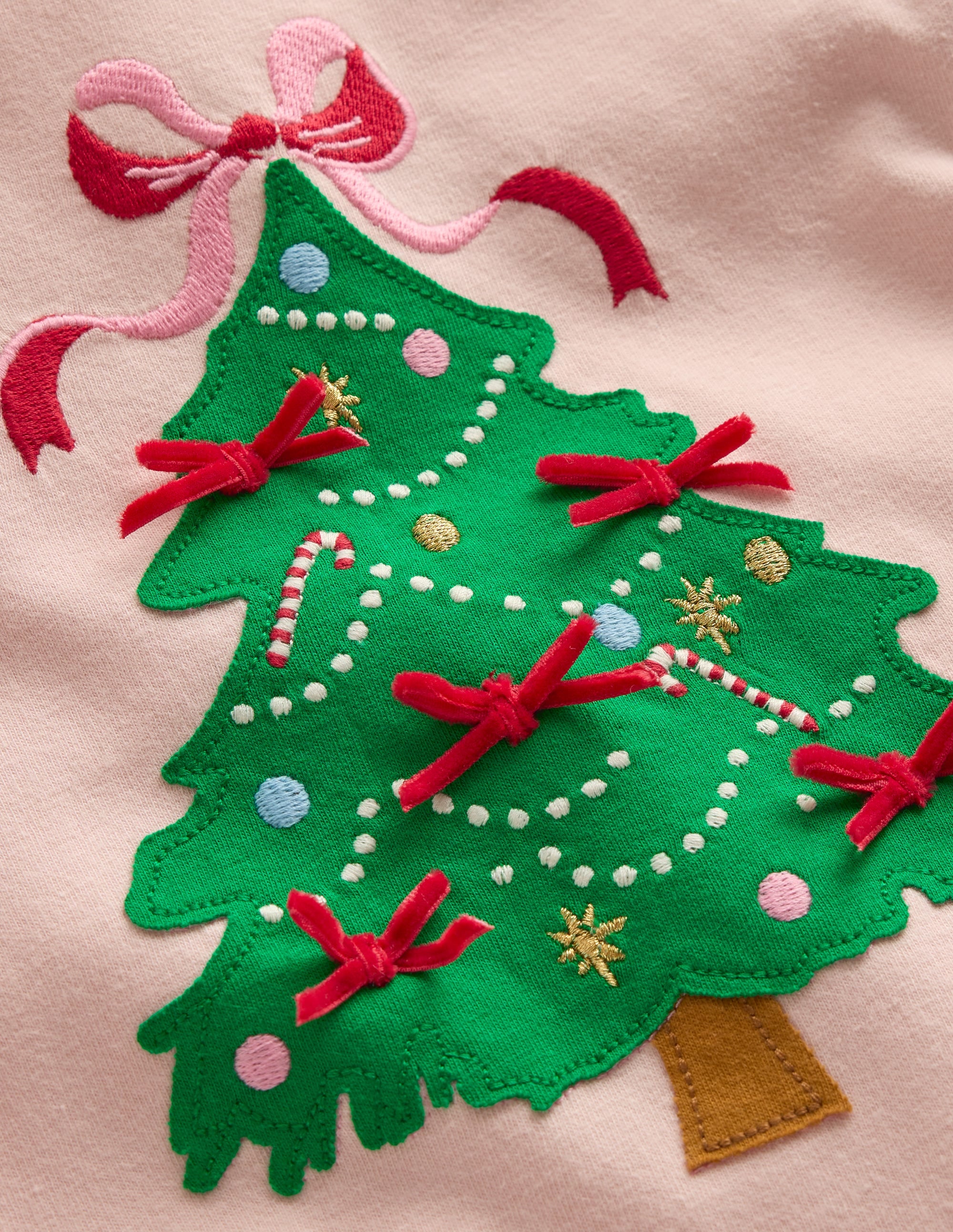 T-shirt à manches volantées et appliqué-Sapin de Noël rose craie - Image 3