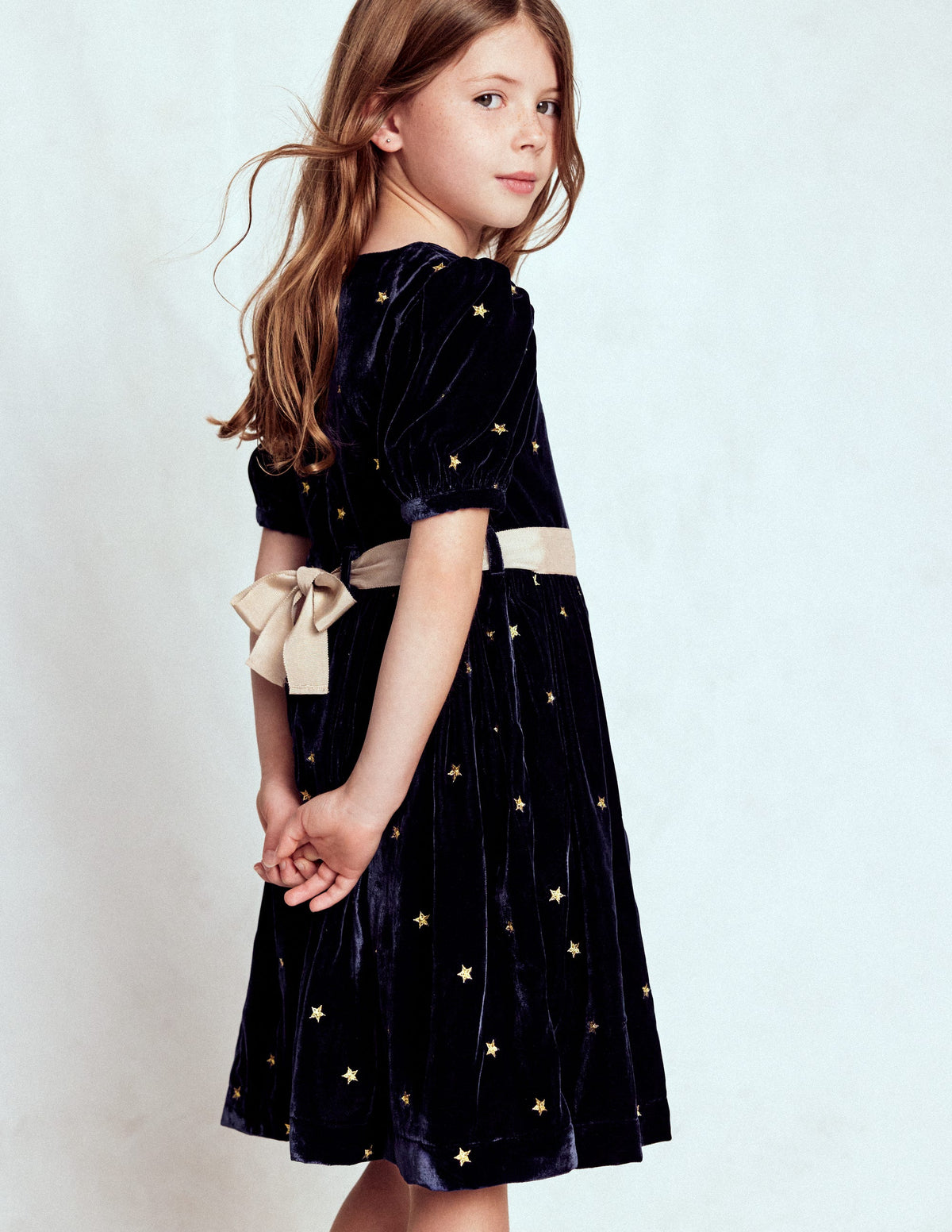 Samt-Partykleid-Schuluniform-Marineblau Gold Sterne-1