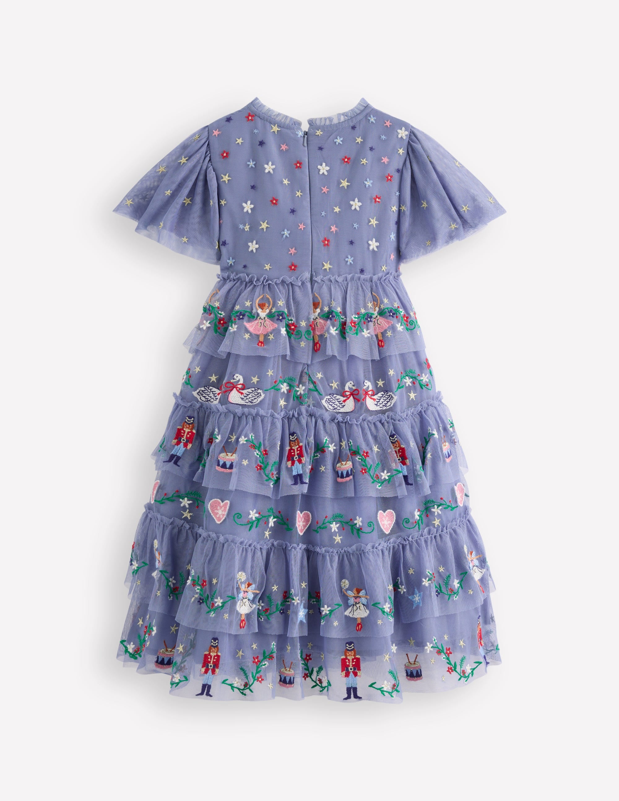 Embroidered Tulle Ruffle Dress-Stormbolt Blue Embroidery - Image 2