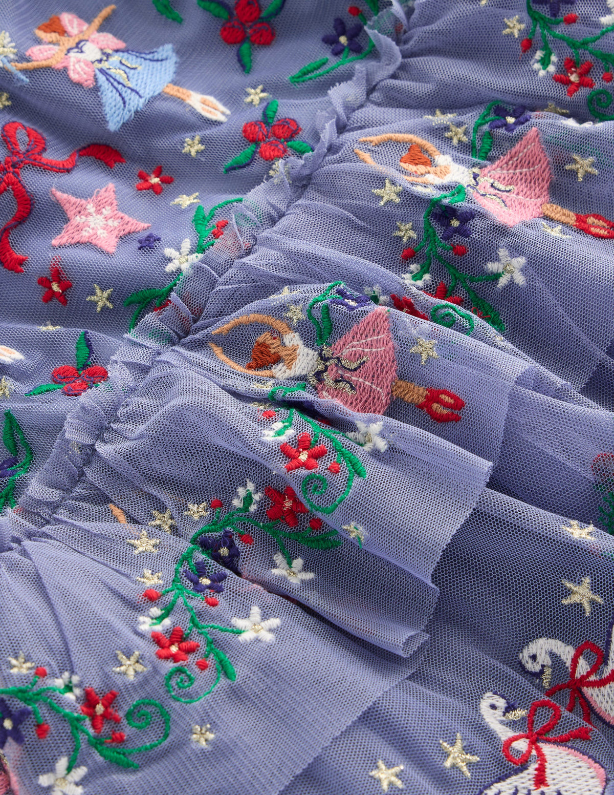 Embroidered Tulle Ruffle Dress-Stormbolt Blue Embroidery - Image 3