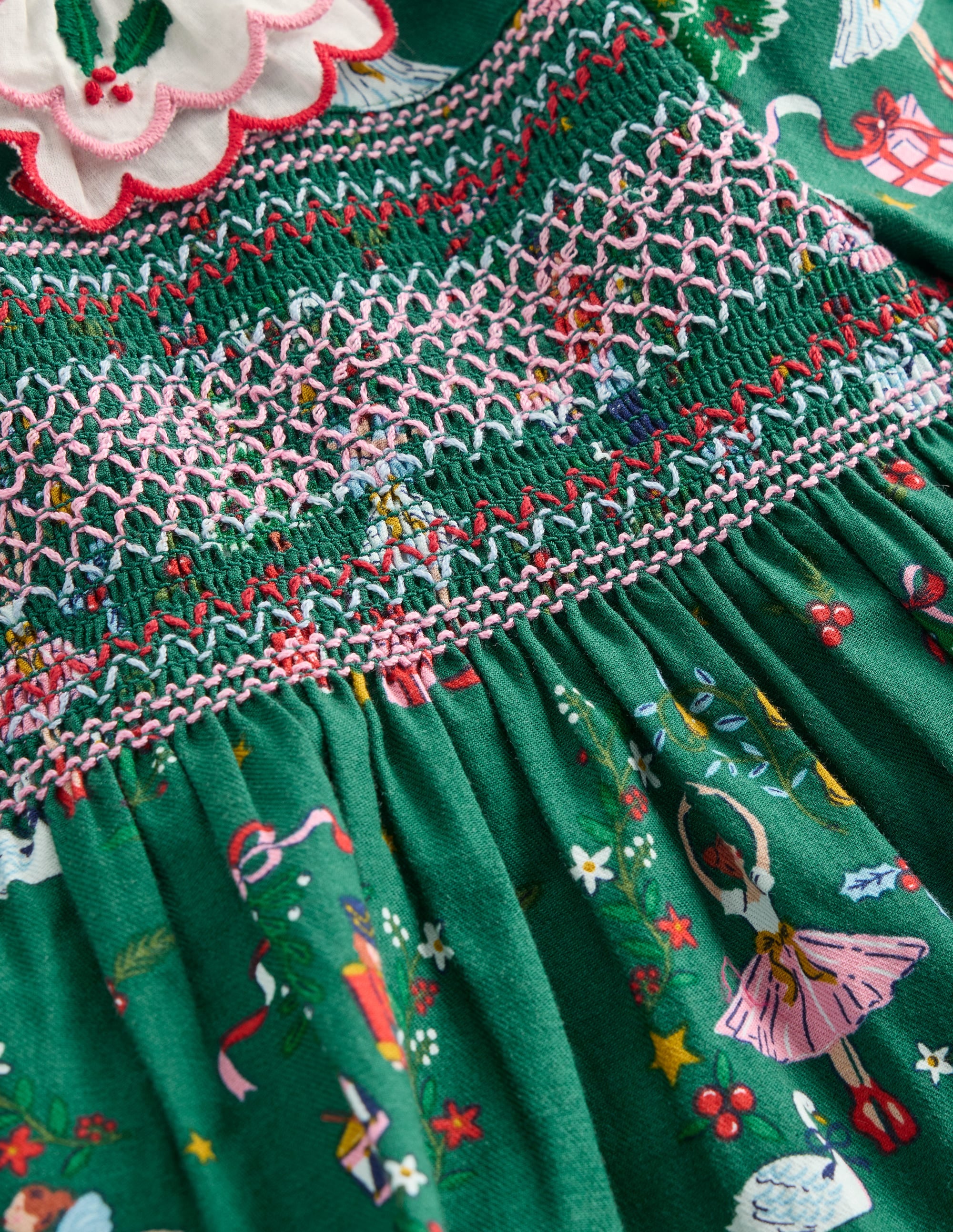 Cosy Collar Detail Smock Dress-Alpine Green Nutcracker - Image 3