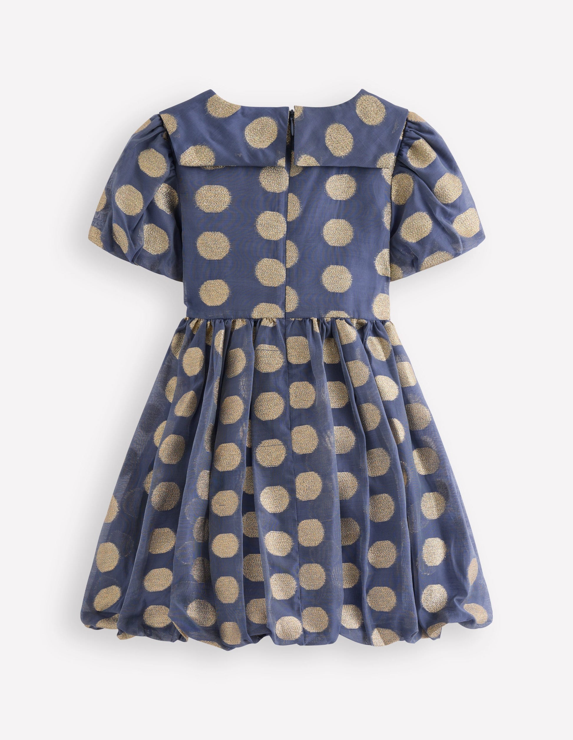 Robe de fête à ourlet bulle-Pois dorés bleu marine universitaire-6
