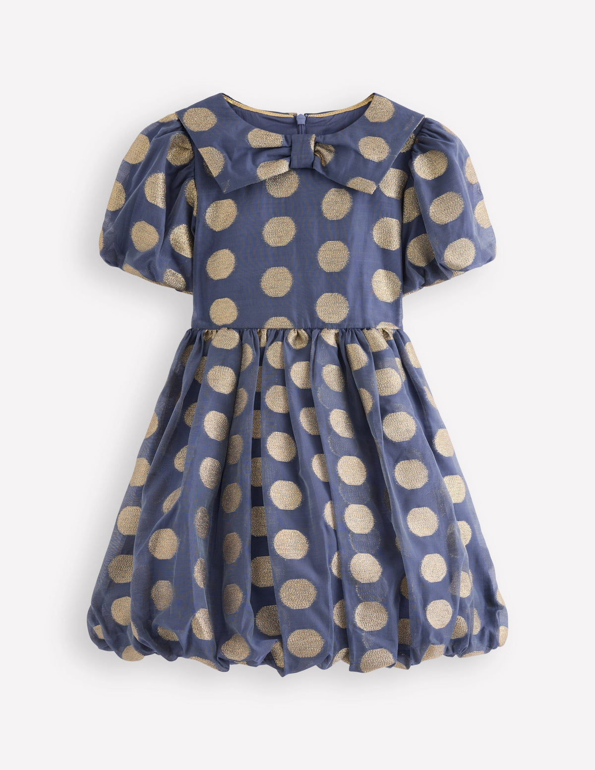 Robe de fête à ourlet bulle-Pois dorés bleu marine universitaire-5