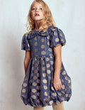 Robe de fête à ourlet bulle-Pois dorés bleu marine universitaire
