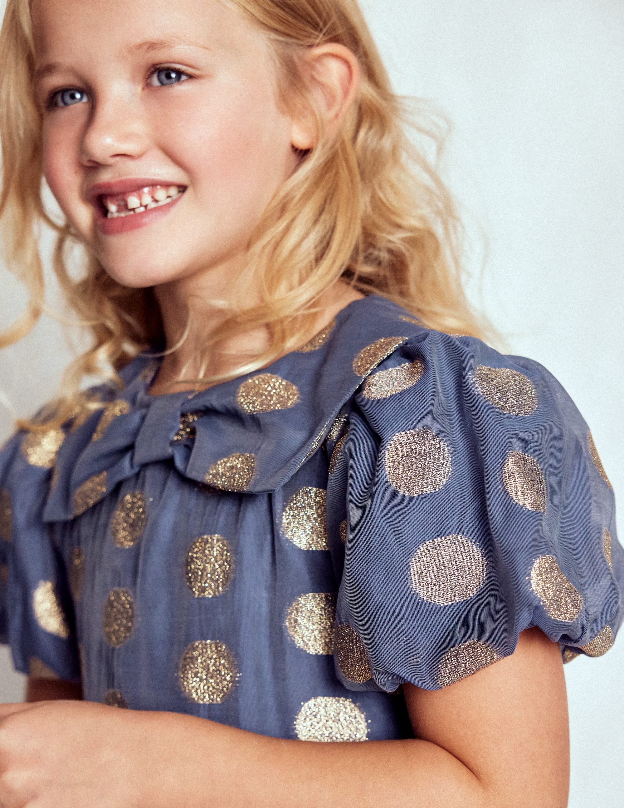Robe de fête à ourlet bulle-Pois dorés bleu marine universitaire - Image 2