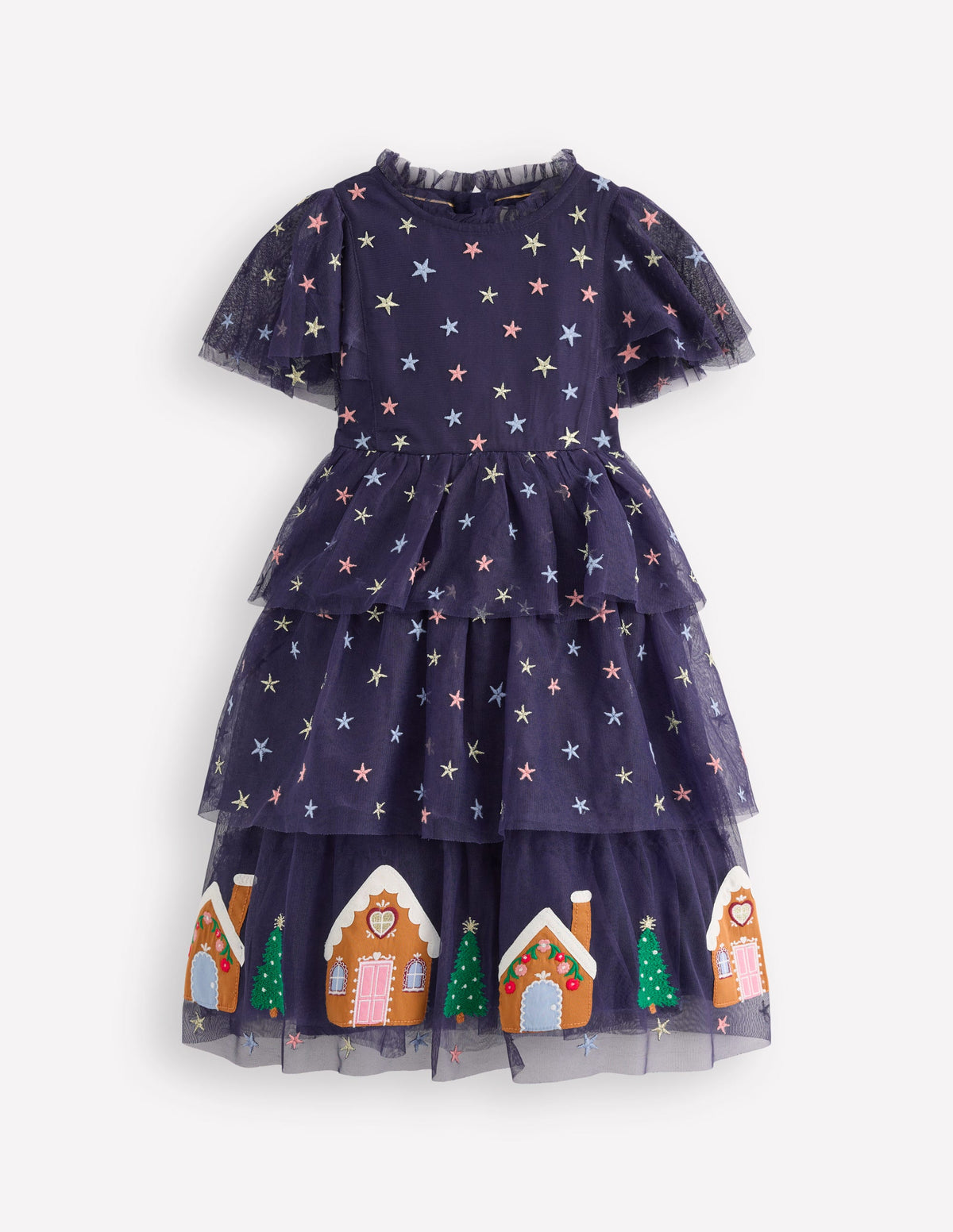 Gestuftes Tüll-Lebkuchenkleid-Mittelalterliches Blau-4