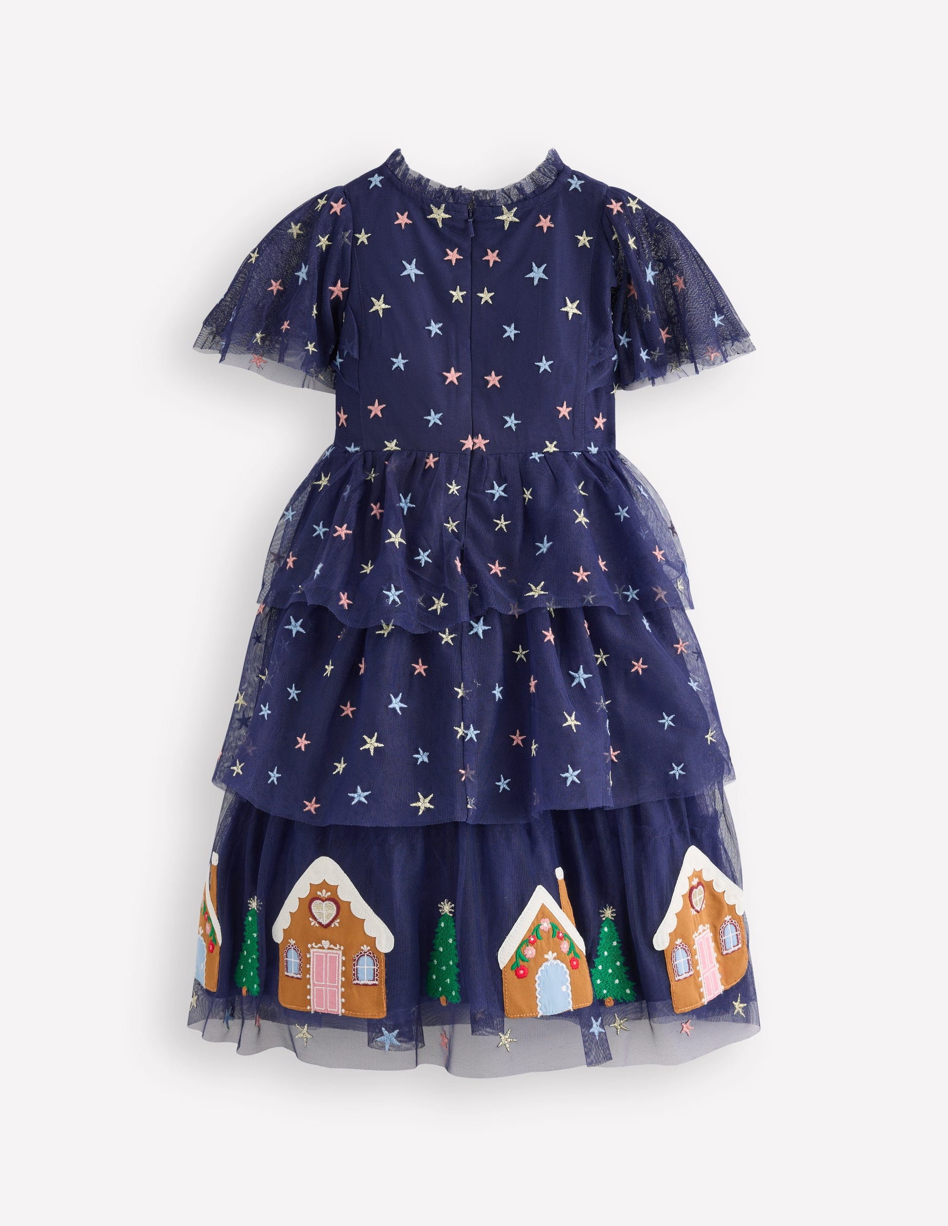 Gestuftes Tüll-Lebkuchenkleid-Mittelalterliches Blau-5