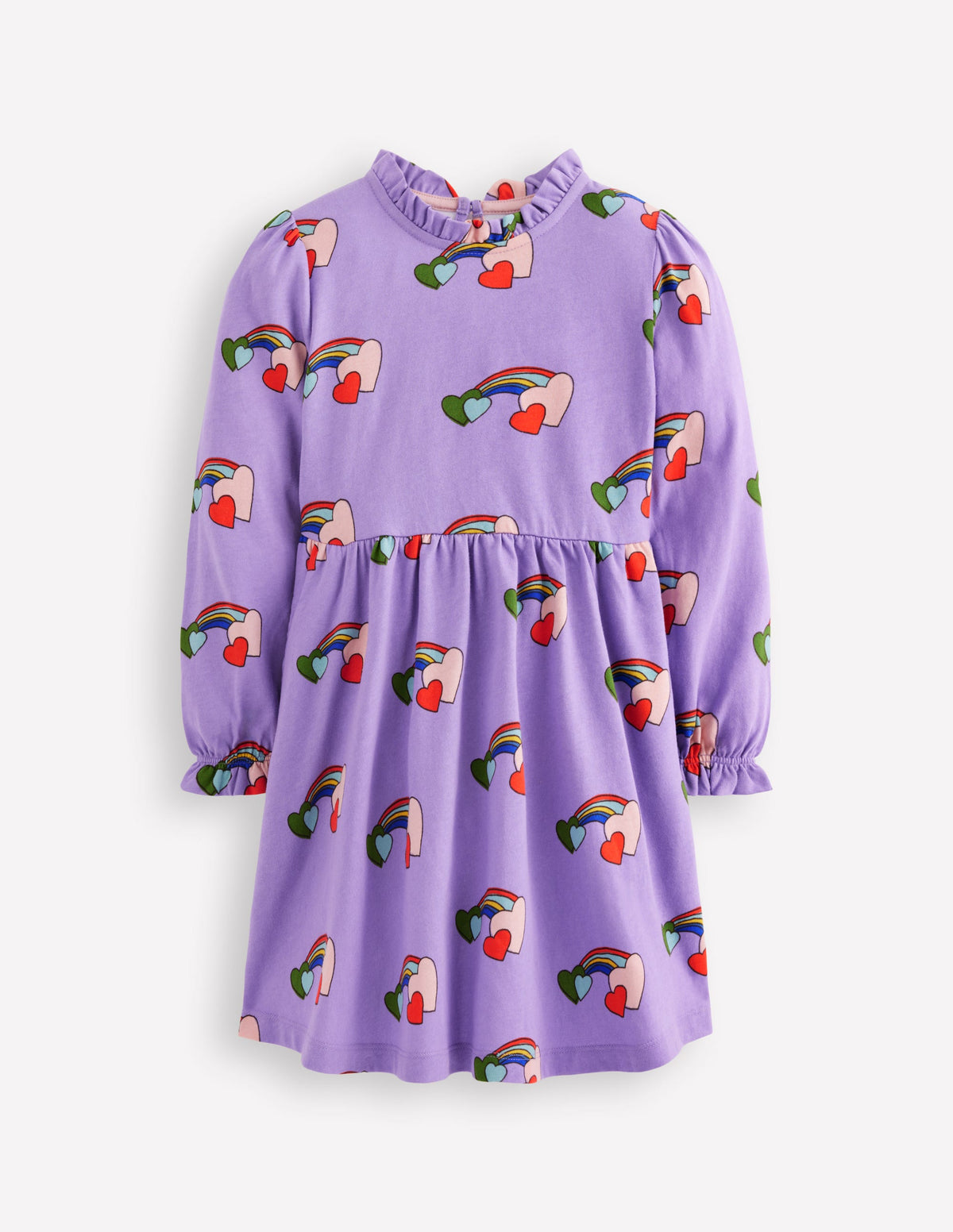 Jerseykleid mit Blousonärmeln-Lila Herz-Regenbogen-1