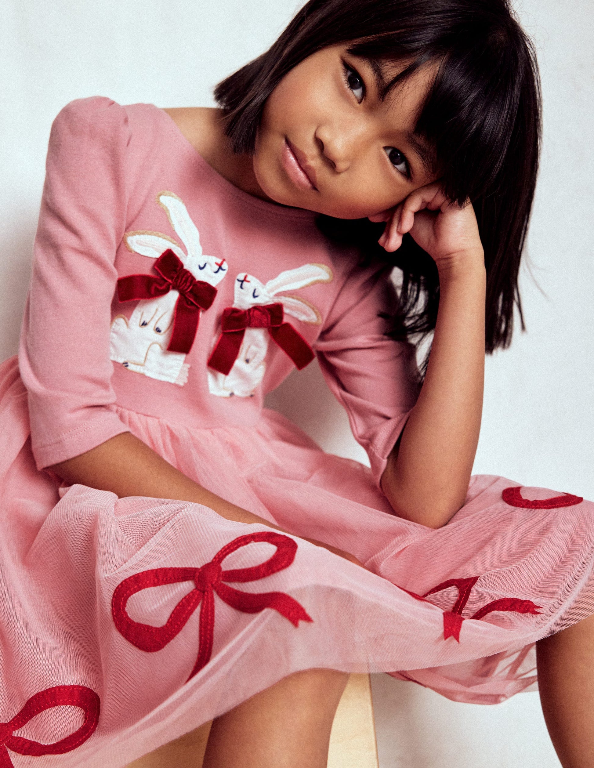 Tüllkleid mit Applikationen-Kaugummirosa Hasen-3
