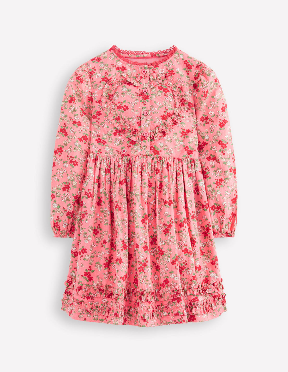 Hübsches Hemdblusenkleid mit Verzierungen-Lachsrosa Wiese Blumenmuster-2