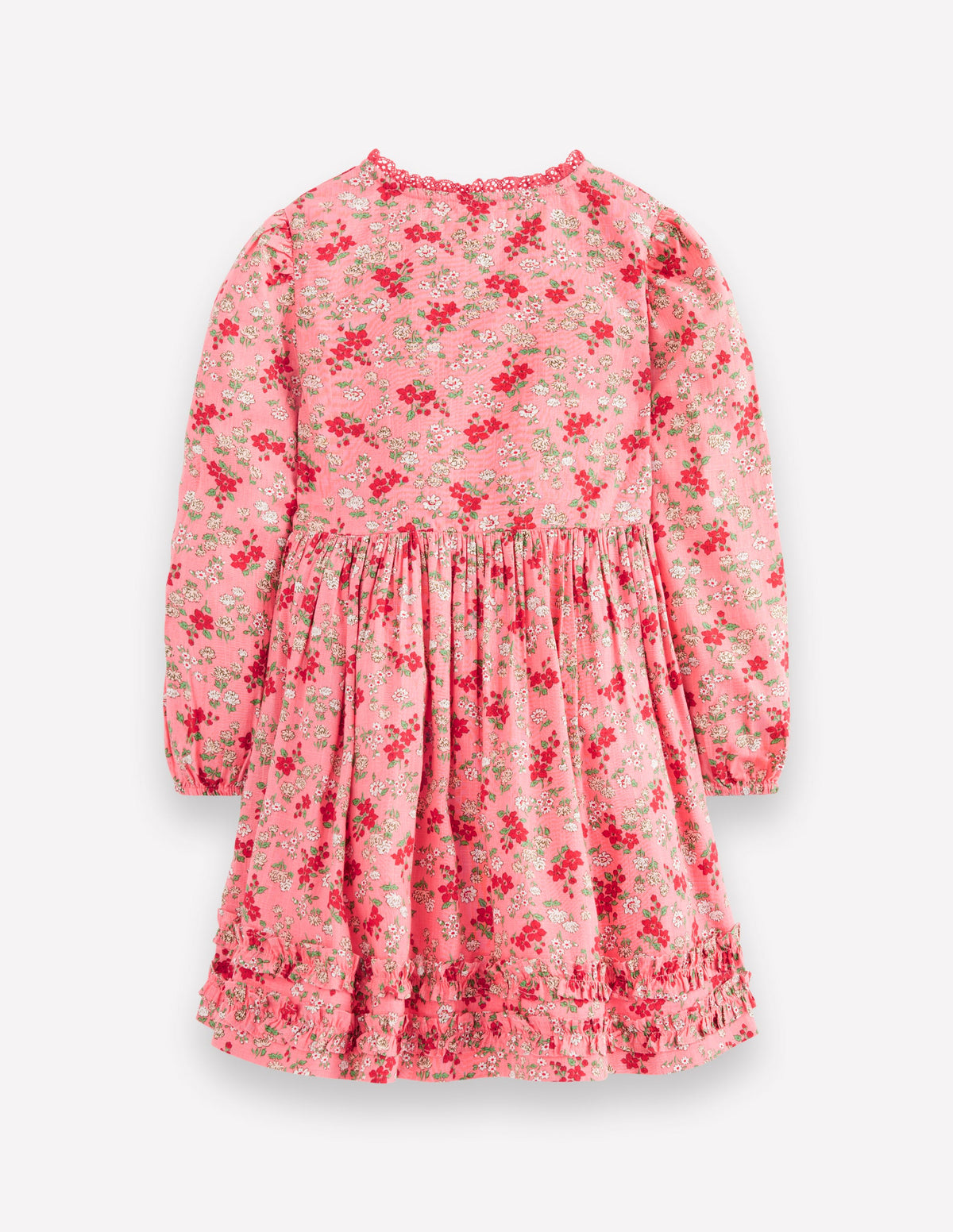 Hübsches Hemdblusenkleid mit Verzierungen-Lachsrosa Wiese Blumenmuster-3