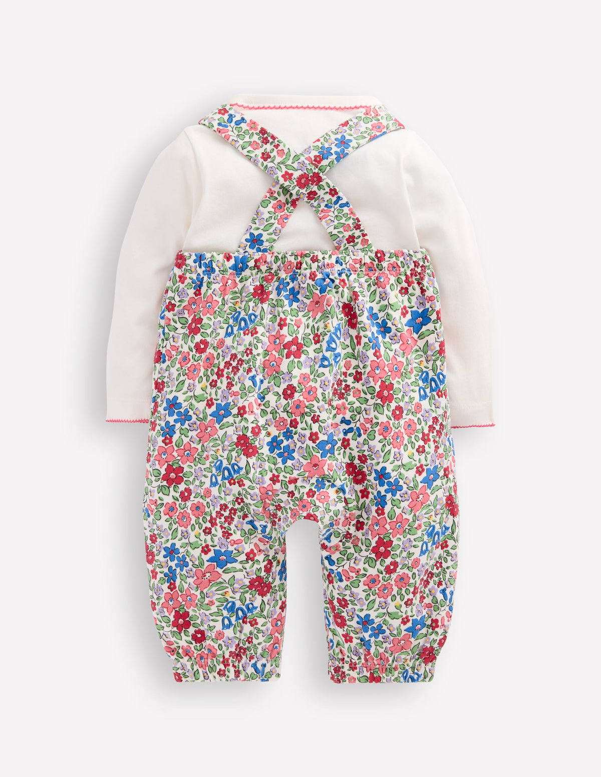 Jersey Dungaree Set-Rose Pink Flowerbed - Image 2