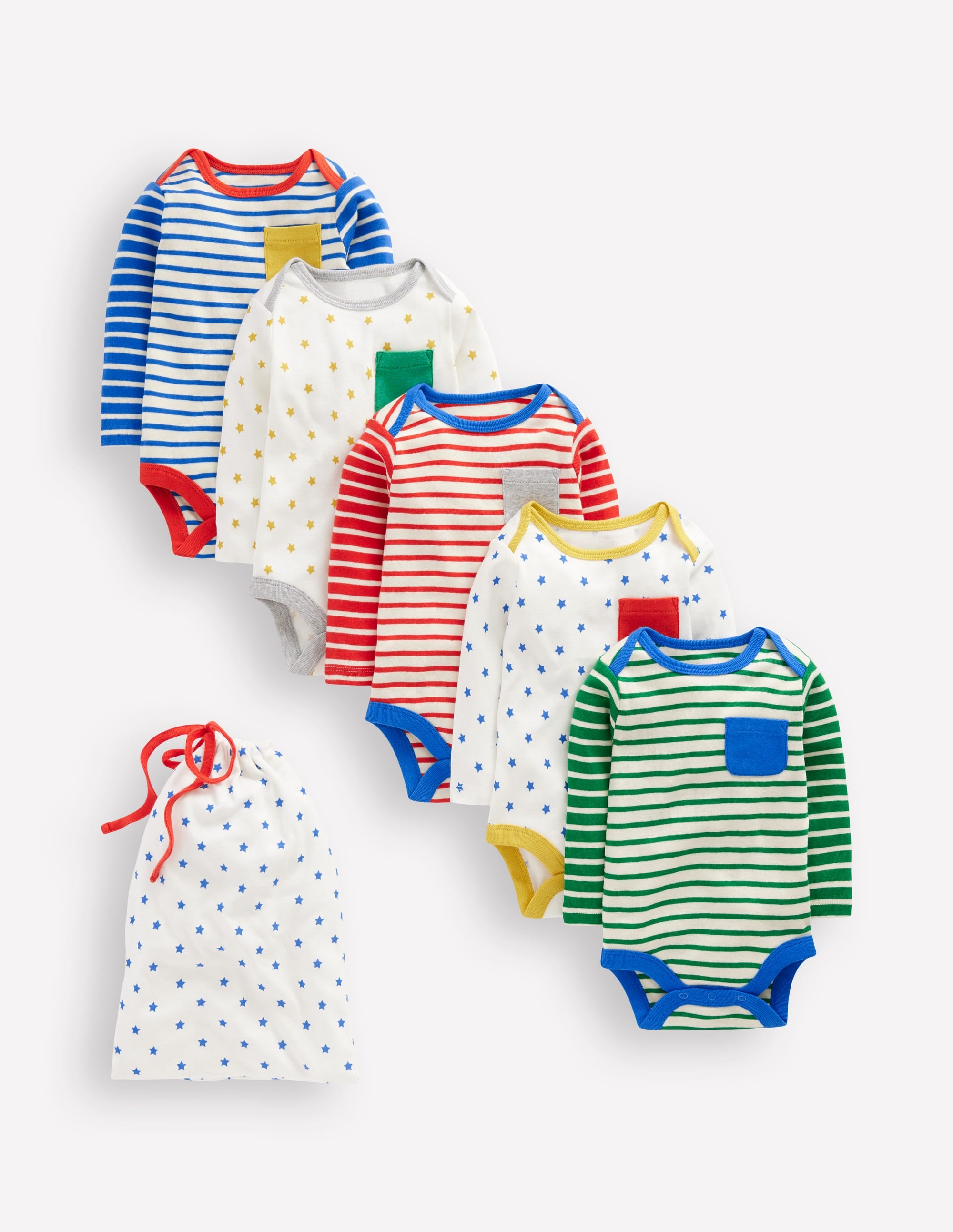 Gestreifte Bodys im 5er-Pack-Bunt Streifen/Sterne - Image 1