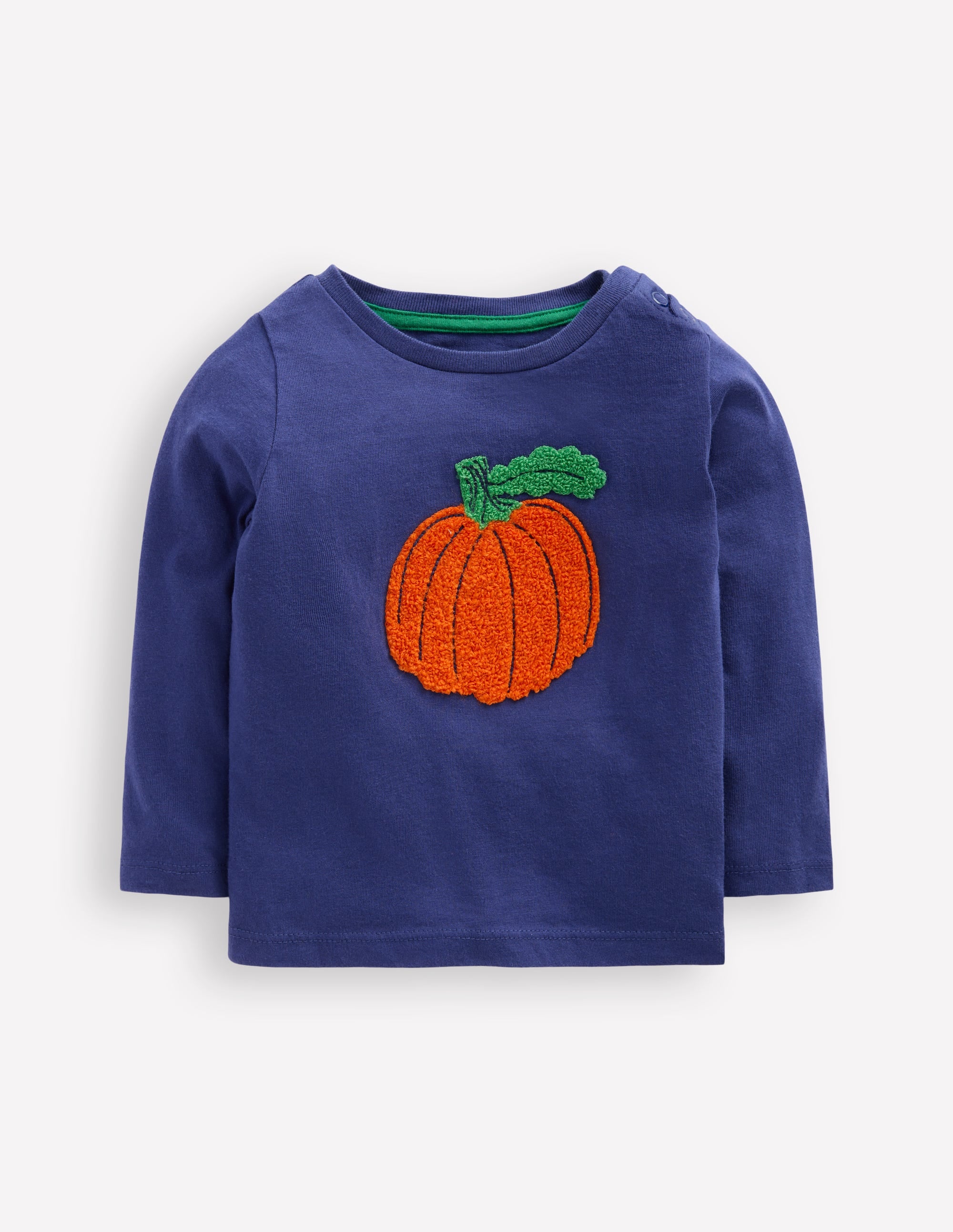 Long Sleeve Appliqué T-shirt-Navy Pumpkin - Image 1