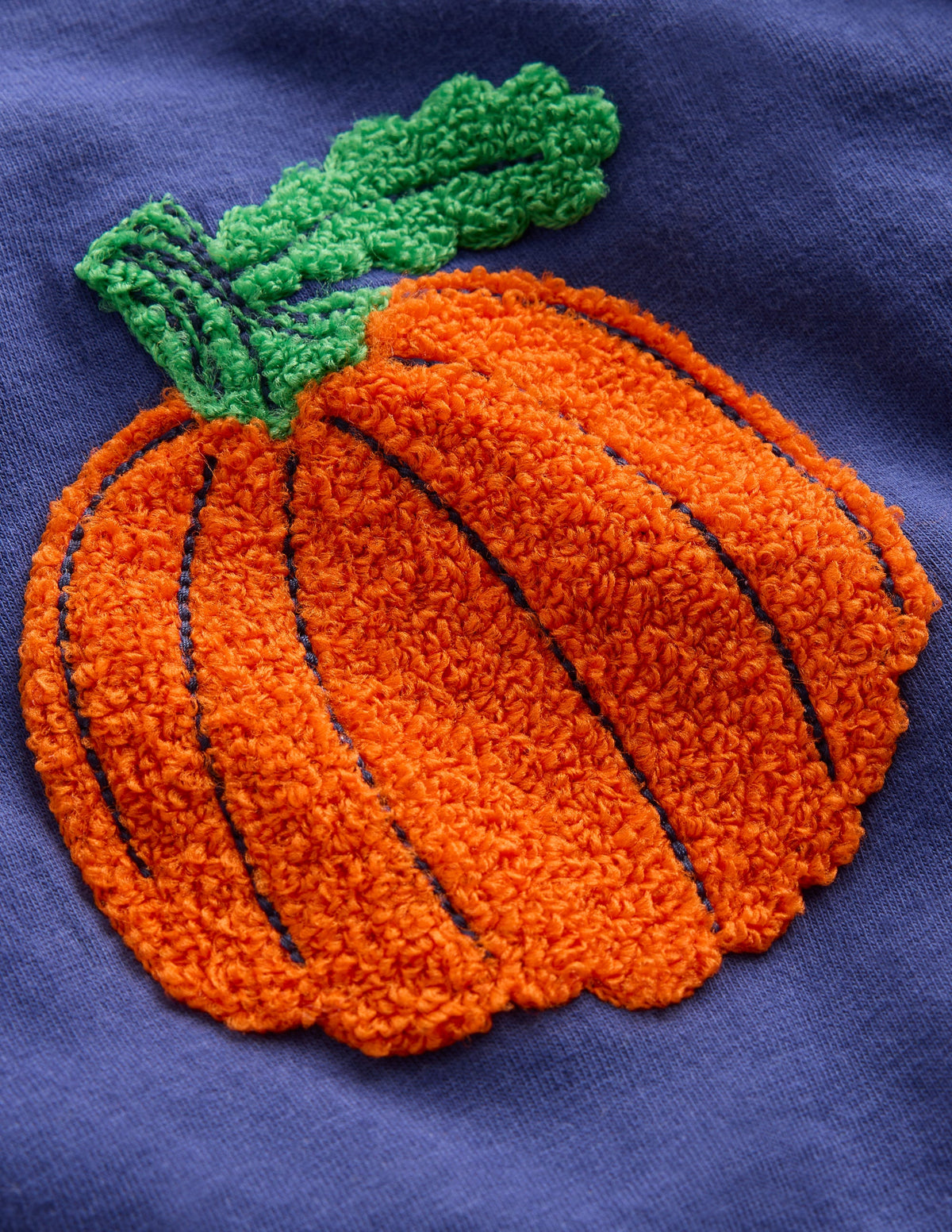 Long Sleeve Appliqué T-shirt-Navy Pumpkin-3