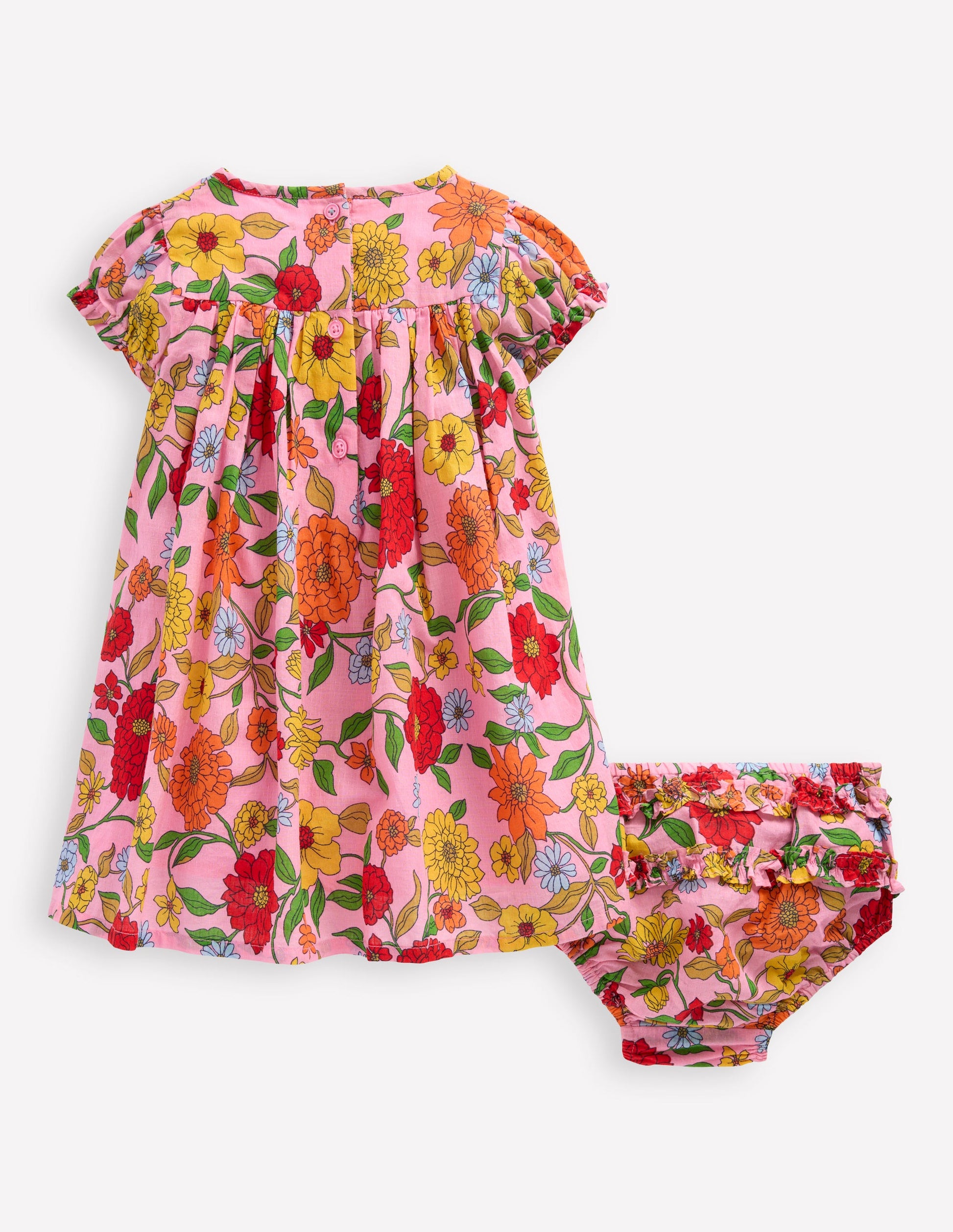 Gerafftes, gewebtes Kleid-Rosa Limonade Kaskadenartige Dahlie-2