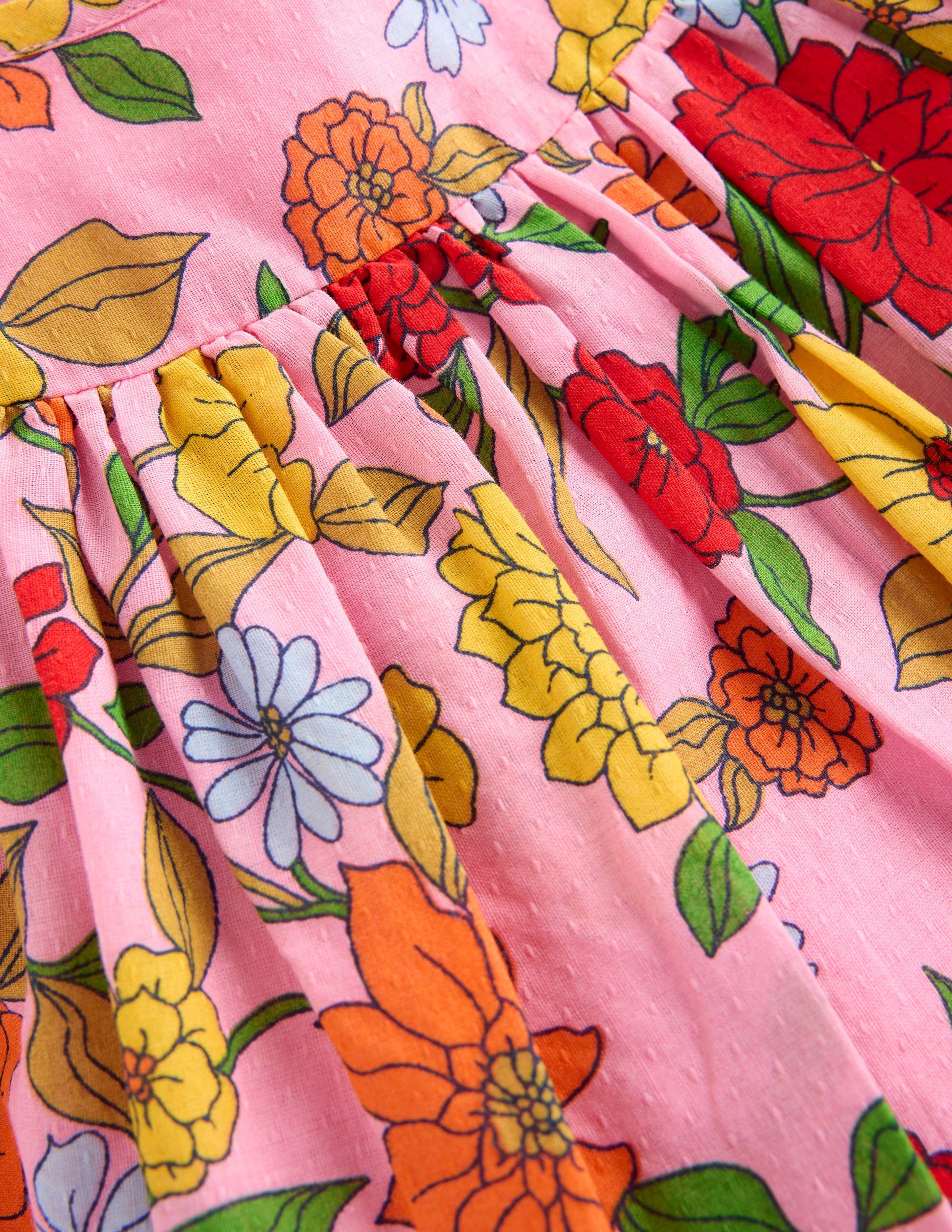 Gerafftes, gewebtes Kleid-Rosa Limonade Kaskadenartige Dahlie-3