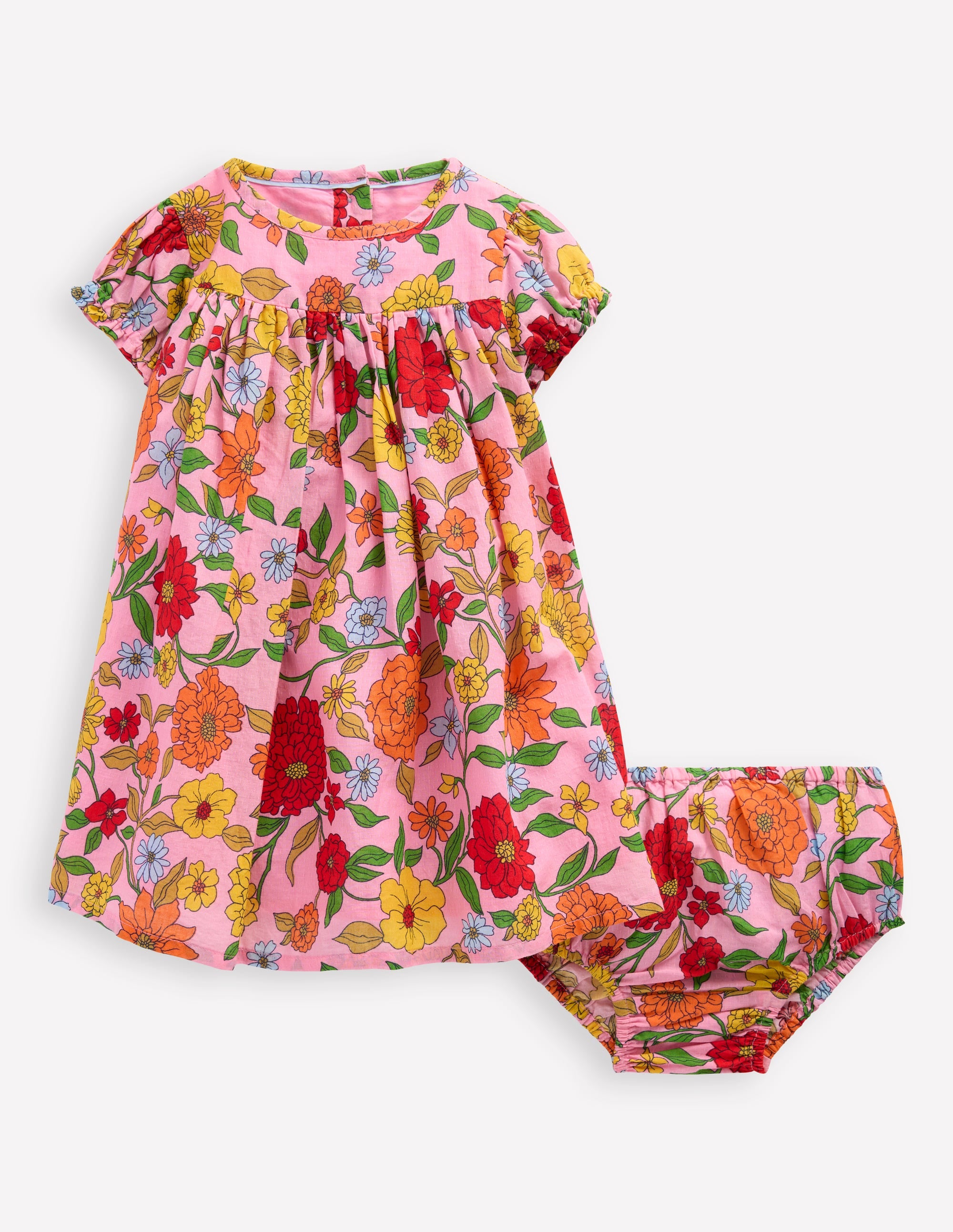 Gerafftes, gewebtes Kleid-Rosa Limonade Kaskadenartige Dahlie - Image 1