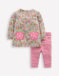 Jersey-Tunika mit Applikation im Set-Bunt Beerenrot Blumenmuster