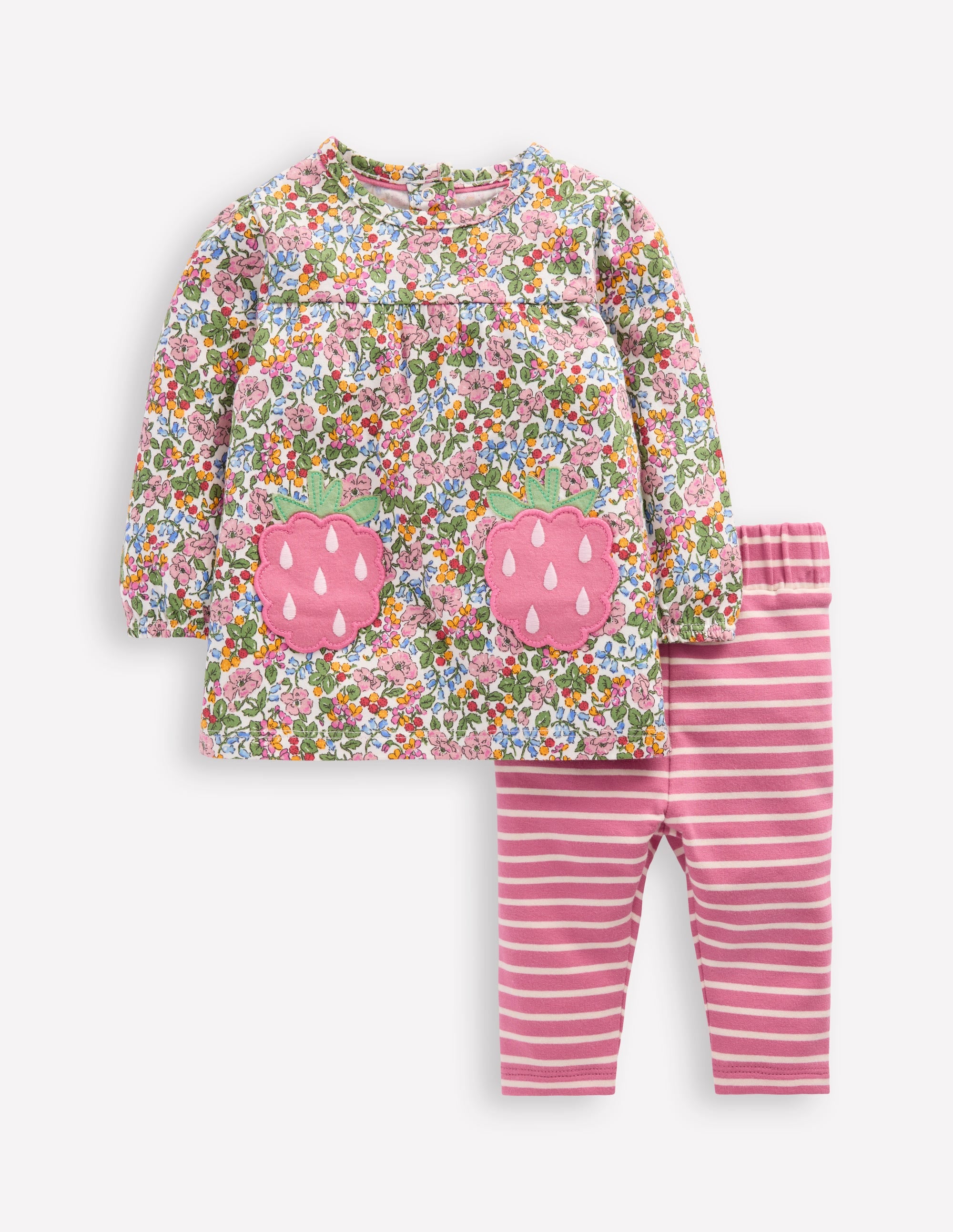 Jersey-Tunika mit Applikation im Set-Bunt Beerenrot Blumenmuster - Image 1