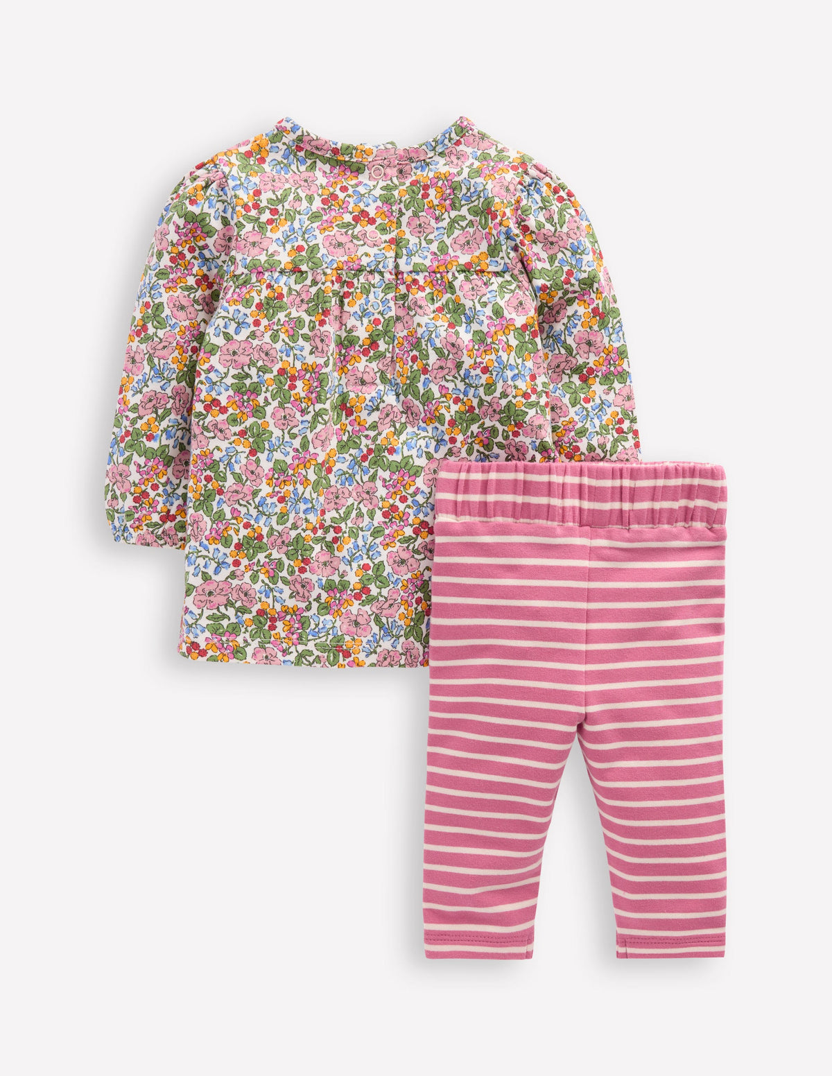 Jersey-Tunika mit Applikation im Set-Bunt Beerenrot Blumenmuster-2
