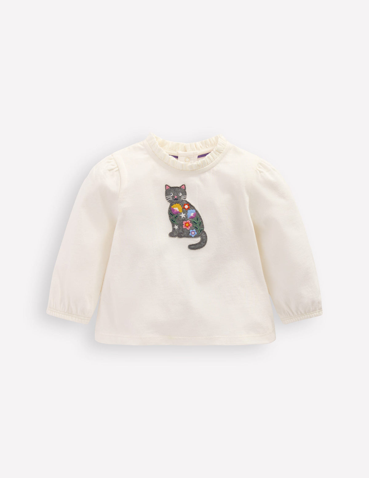 T-Shirt mit Applikation-Sanftes Naturweiß Katze - Image 1
