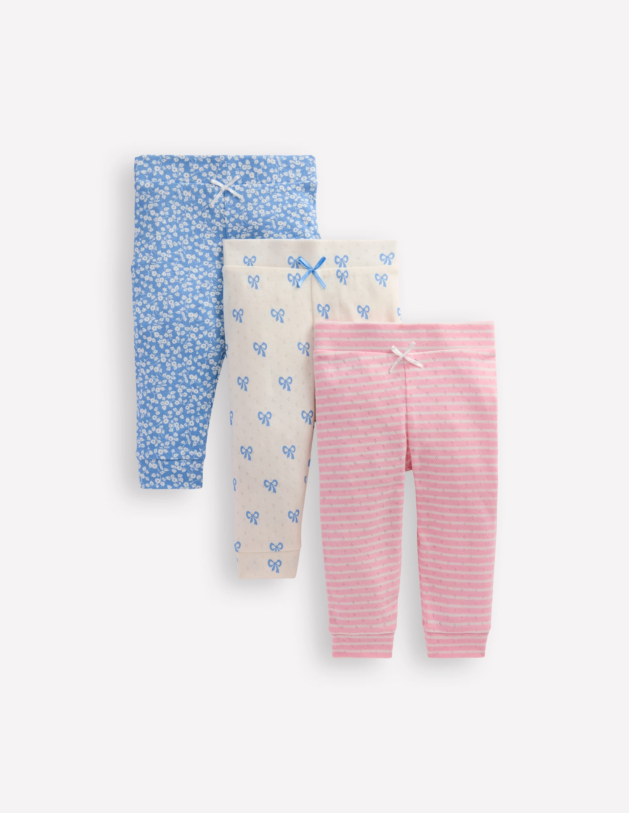 Pointelle-Leggings im 3er-Pack-Blümchenmuster/Schleifen - Image 1