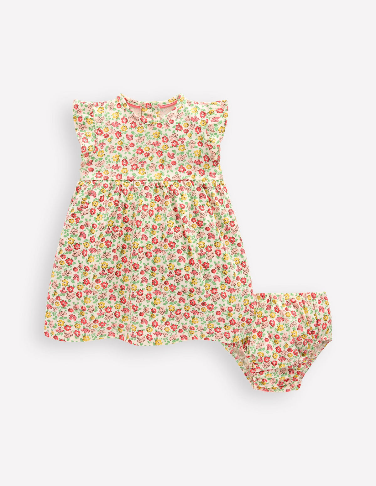 Jerseykleid mit Rüschenärmeln-Bunt Sommer Blumenbeet - Image 1