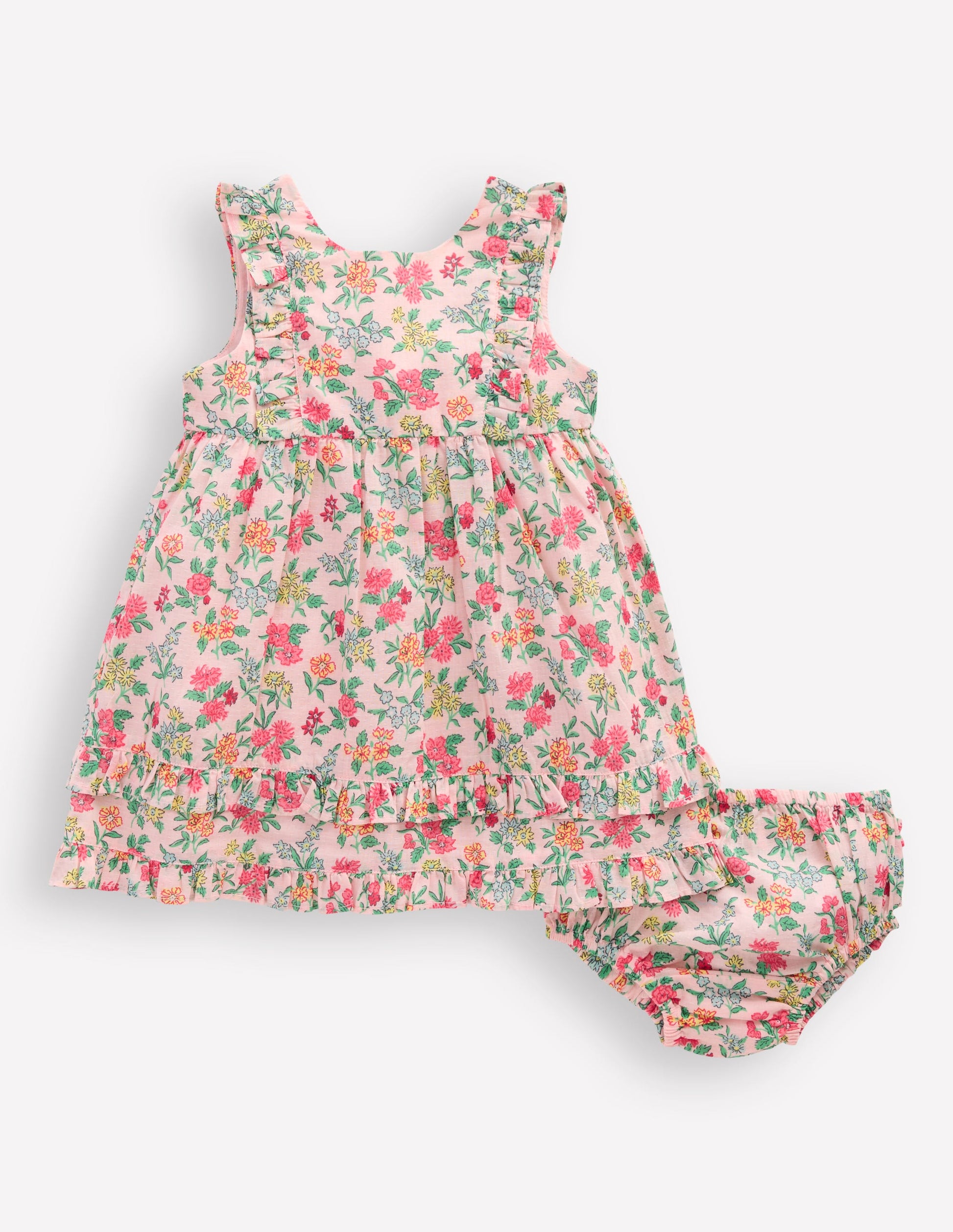 Schürzenkleid mit Rüschen-Kreiderosa Garten-Blümchen-6