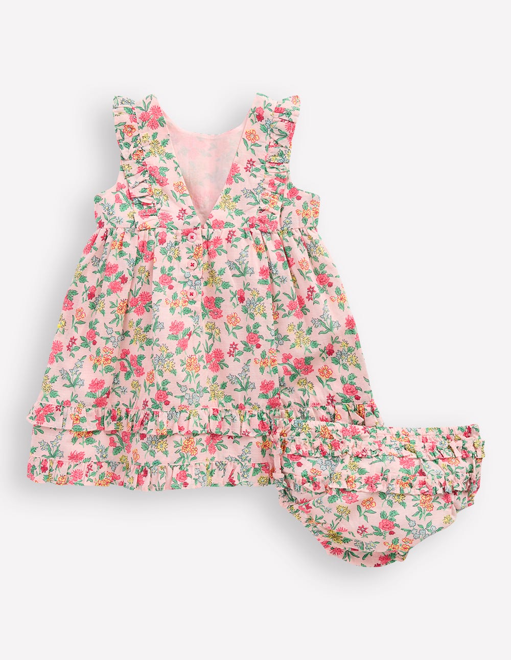 Schürzenkleid mit Rüschen-Kreiderosa Garten-Blümchen-7