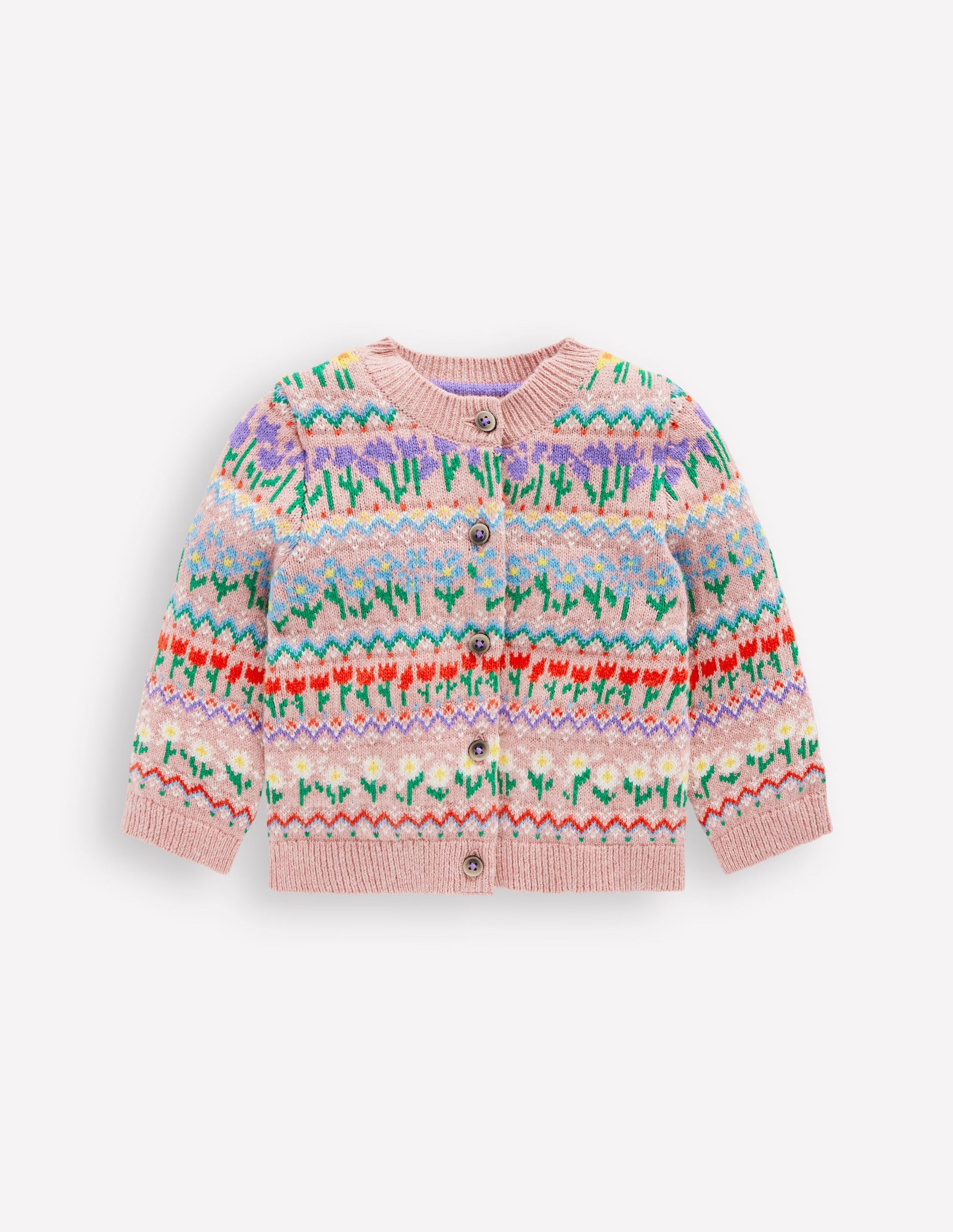 Edie Fair-Isle-Strickjacke-Kaugummirosa Blumen-1