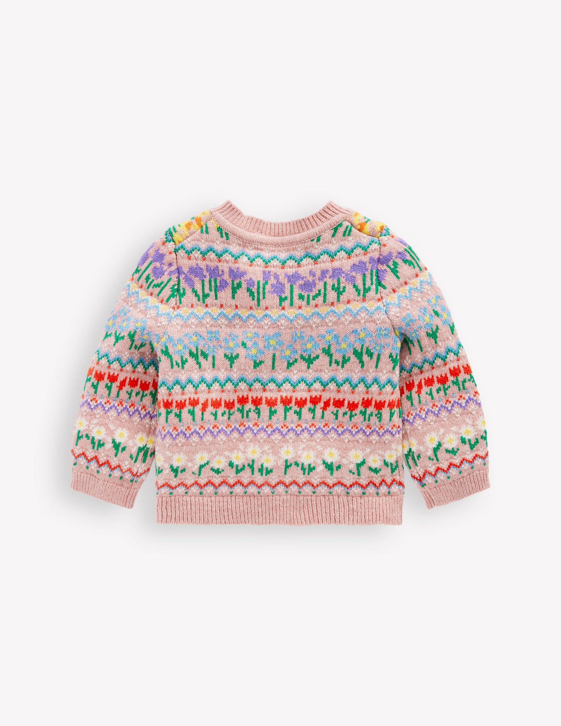 Edie Fair-Isle-Strickjacke-Kaugummirosa Blumen-2