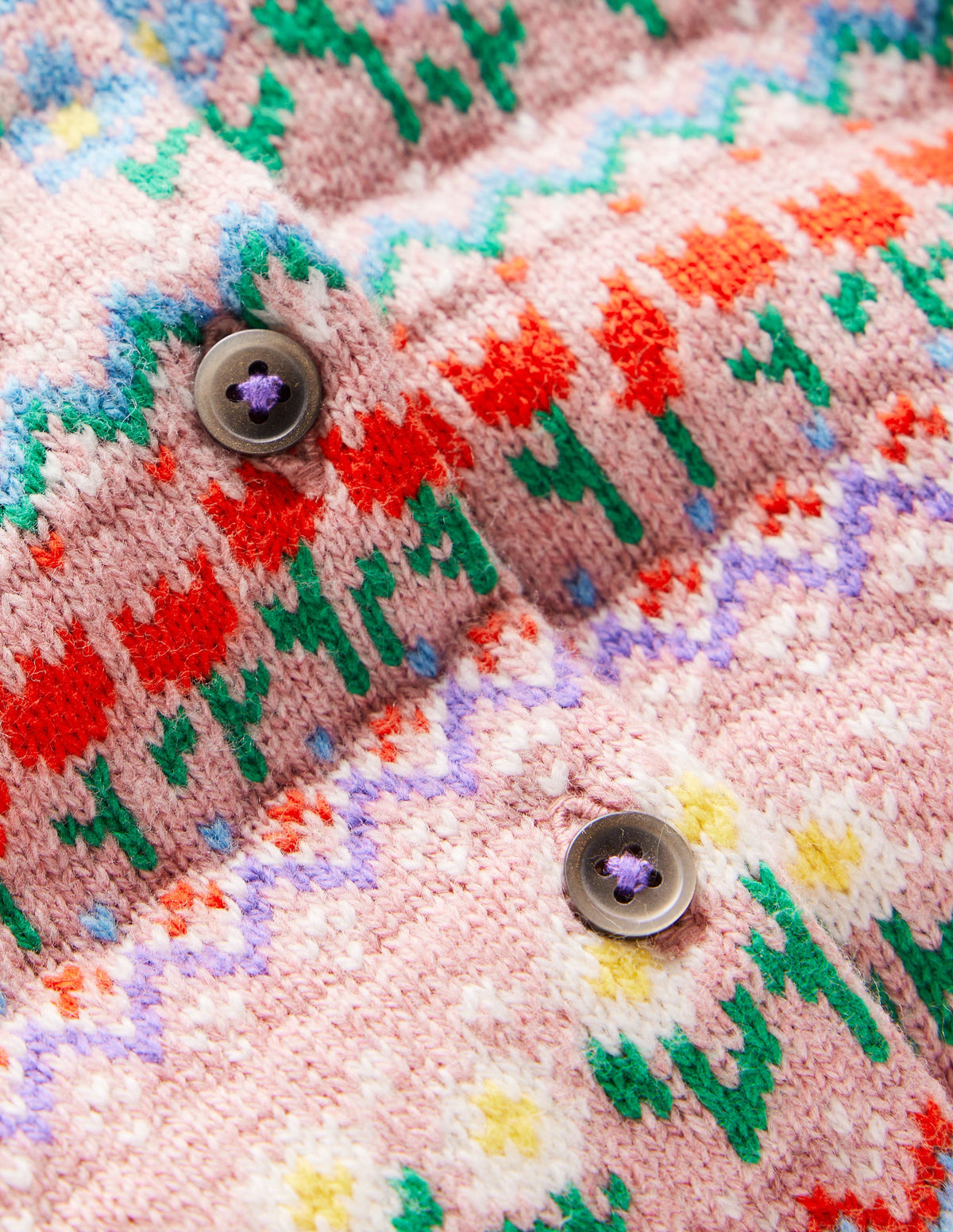 Edie Fair-Isle-Strickjacke-Kaugummirosa Blumen-3