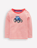 T-shirt manches longues à appliqué-Rayé ivoire et rouge confiture